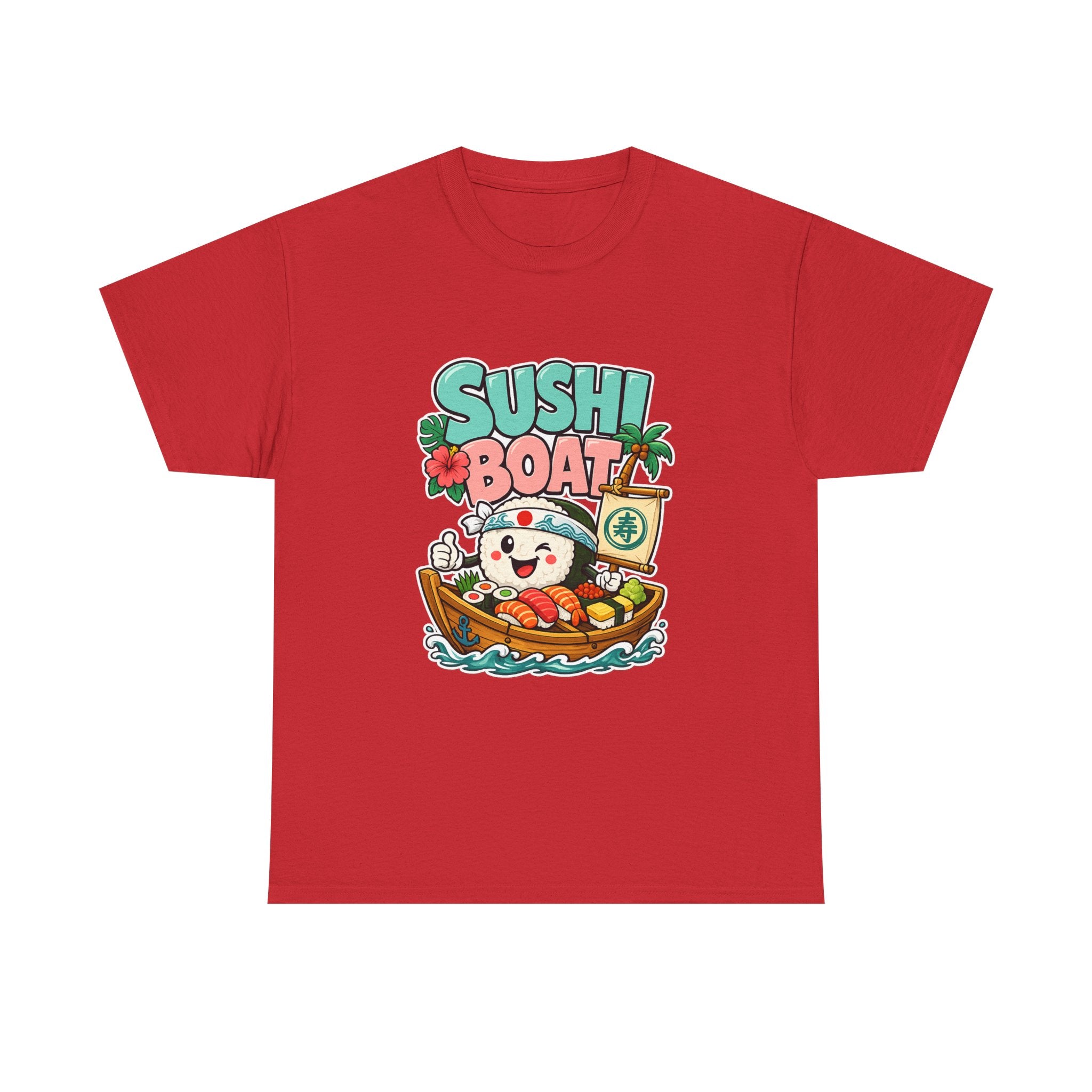 Sushi Boat Graphic Tee — Cute Kawaii Sushi Cat on Boat T-Shirt