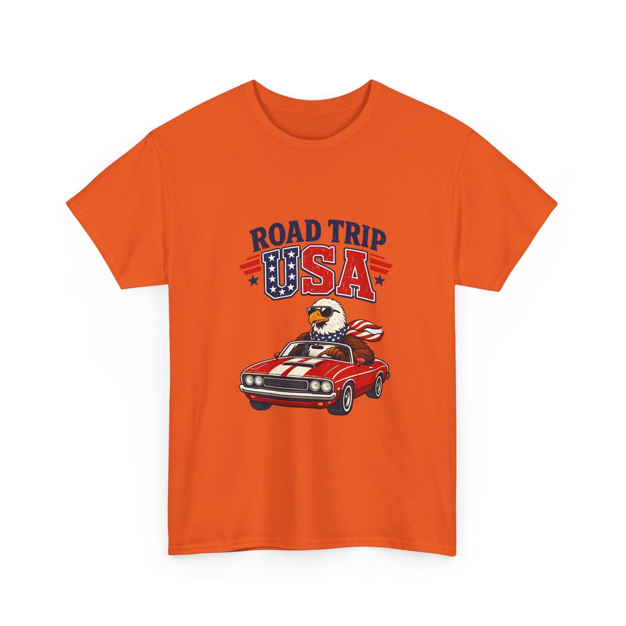 Road Trip USA T-Shirt — Patriotic Eagle Driving Classic Car Graphic Tee