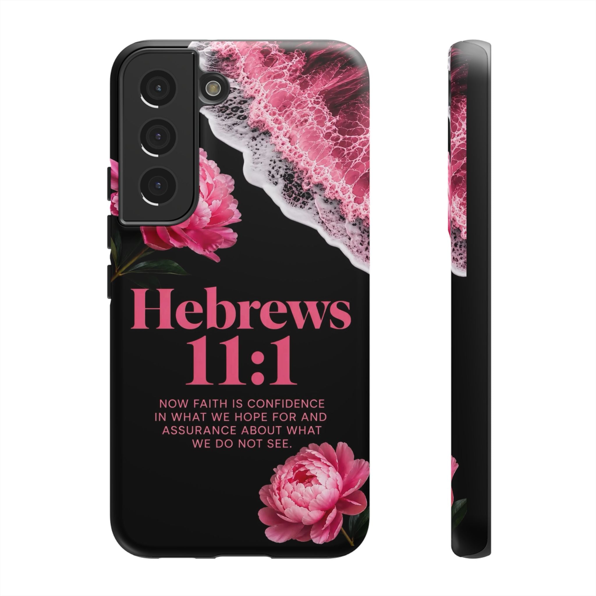 Bible Verses phone case -  Hebrews 11:1 Faith Phone Case — Pink Floral Scripture iPhone Cover