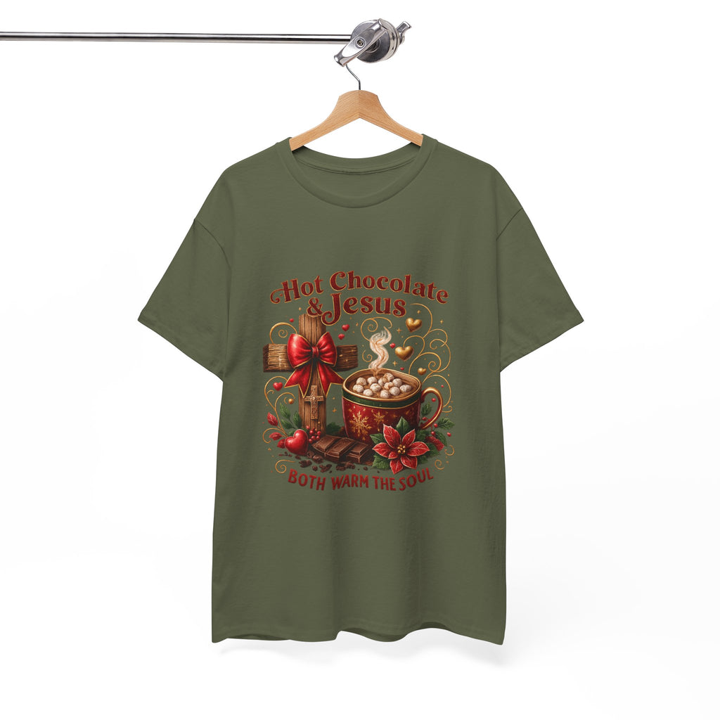Christian T-Shirt — Hot Chocolate & Jesus "Both Warm the Soul" Christian Holiday Tee