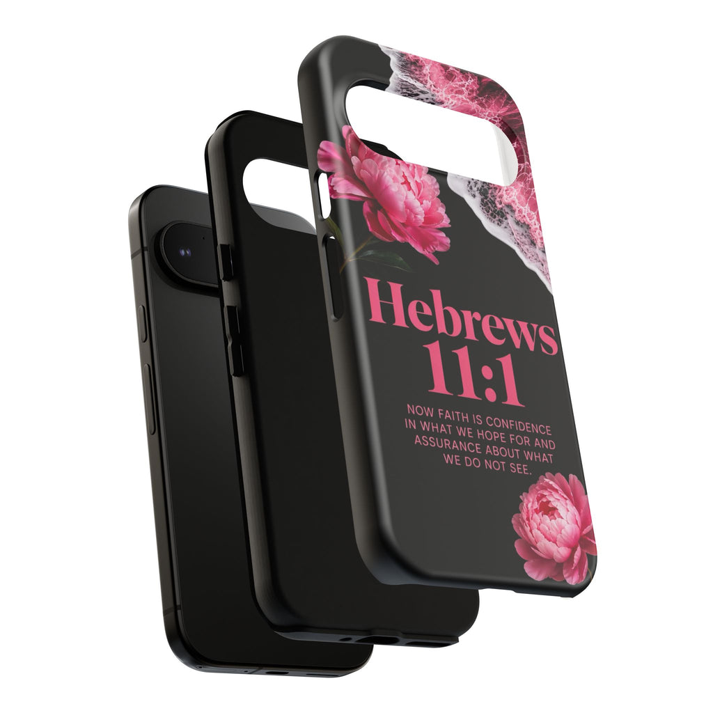 Bible Verses phone case -  Hebrews 11:1 Faith Phone Case — Pink Floral Scripture iPhone Cover