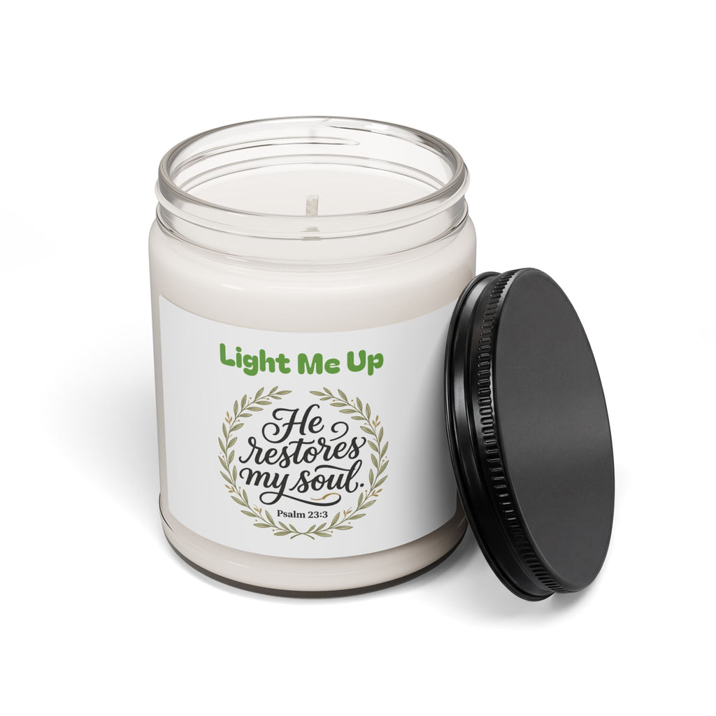 Scented Soy Candle — “He Restores My Soul” Inspirational 9oz Jar