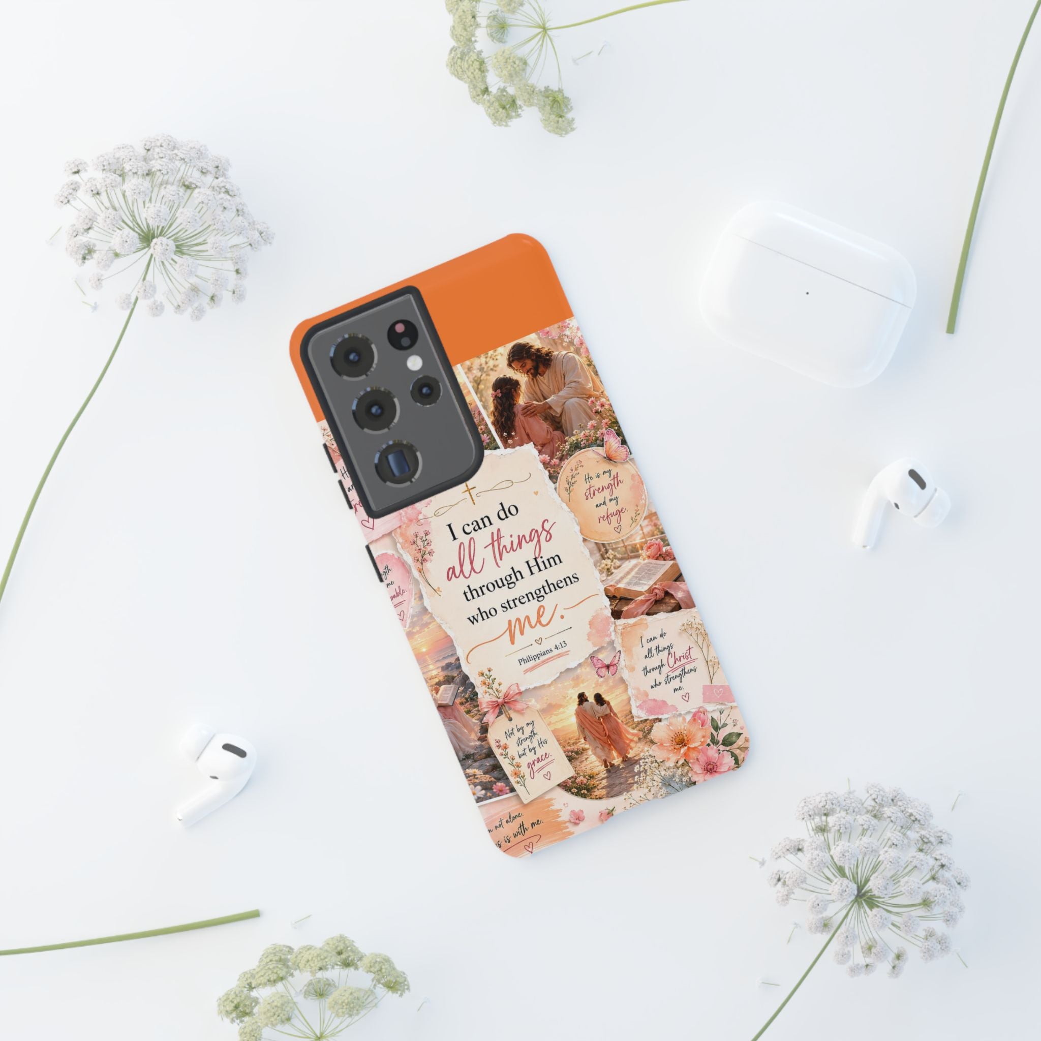 Christian Phone Case bible verses — "I Can Do All Things Through Him" Inspirational Scripture Design