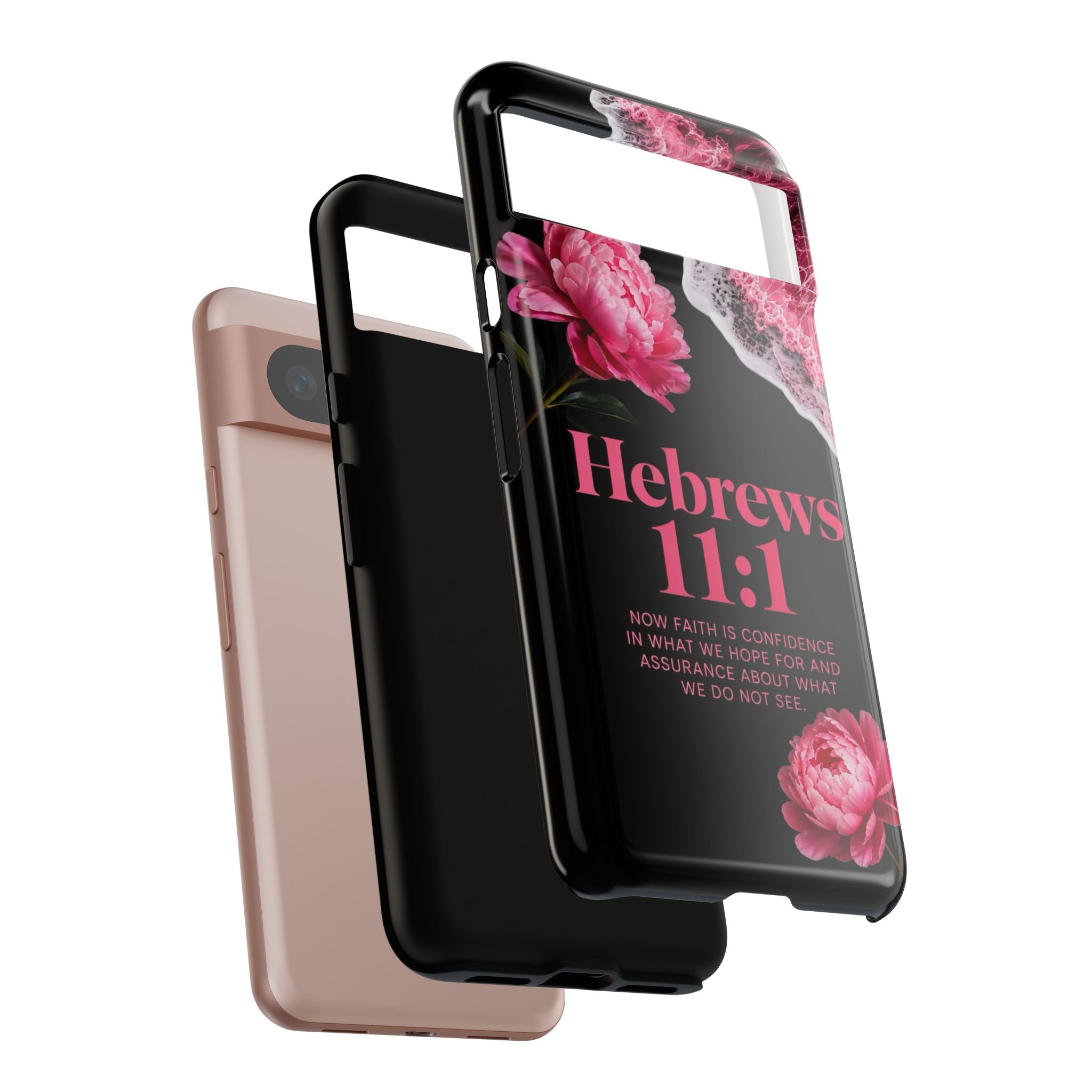 Bible Verses phone case -  Hebrews 11:1 Faith Phone Case — Pink Floral Scripture iPhone Cover