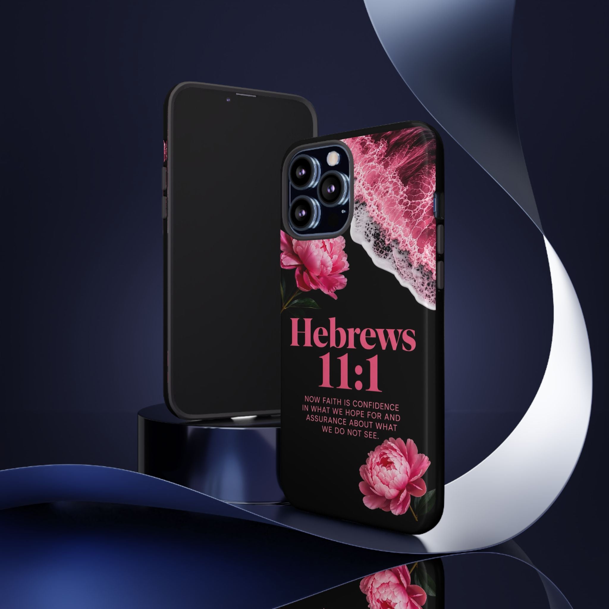 Bible Verses phone case -  Hebrews 11:1 Faith Phone Case — Pink Floral Scripture iPhone Cover