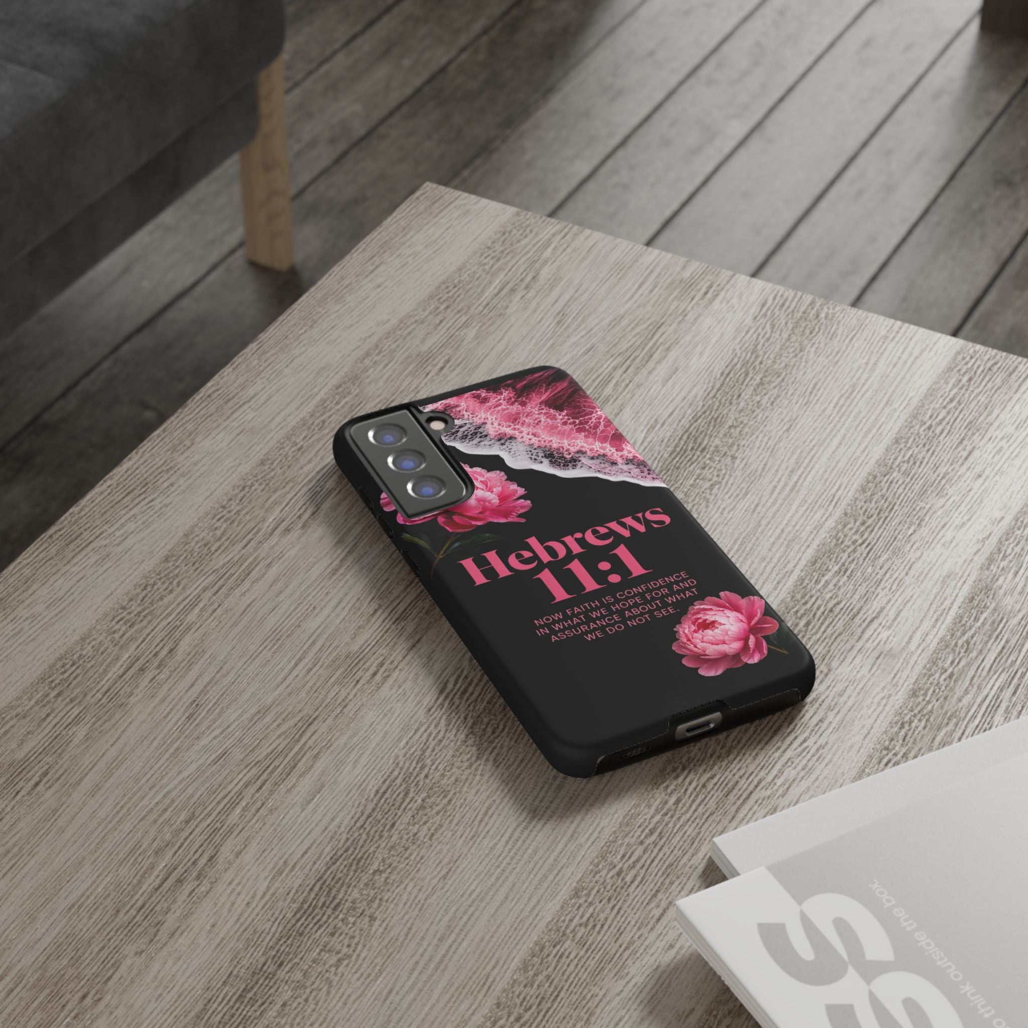 Bible Verses phone case -  Hebrews 11:1 Faith Phone Case — Pink Floral Scripture iPhone Cover