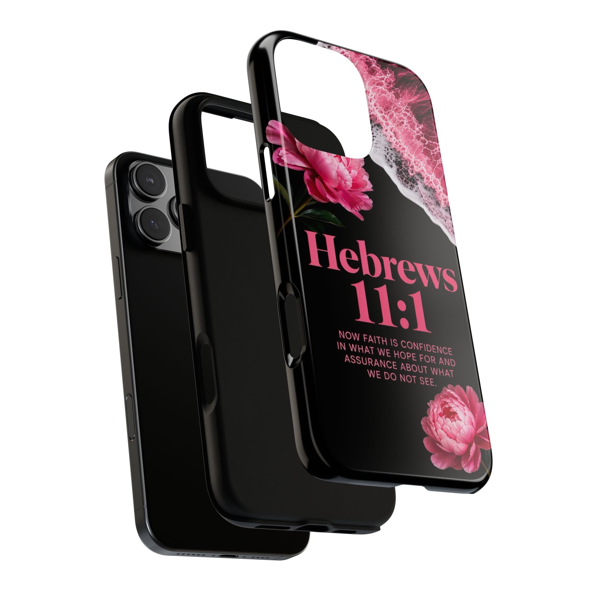 Bible Verses phone case -  Hebrews 11:1 Faith Phone Case — Pink Floral Scripture iPhone Cover