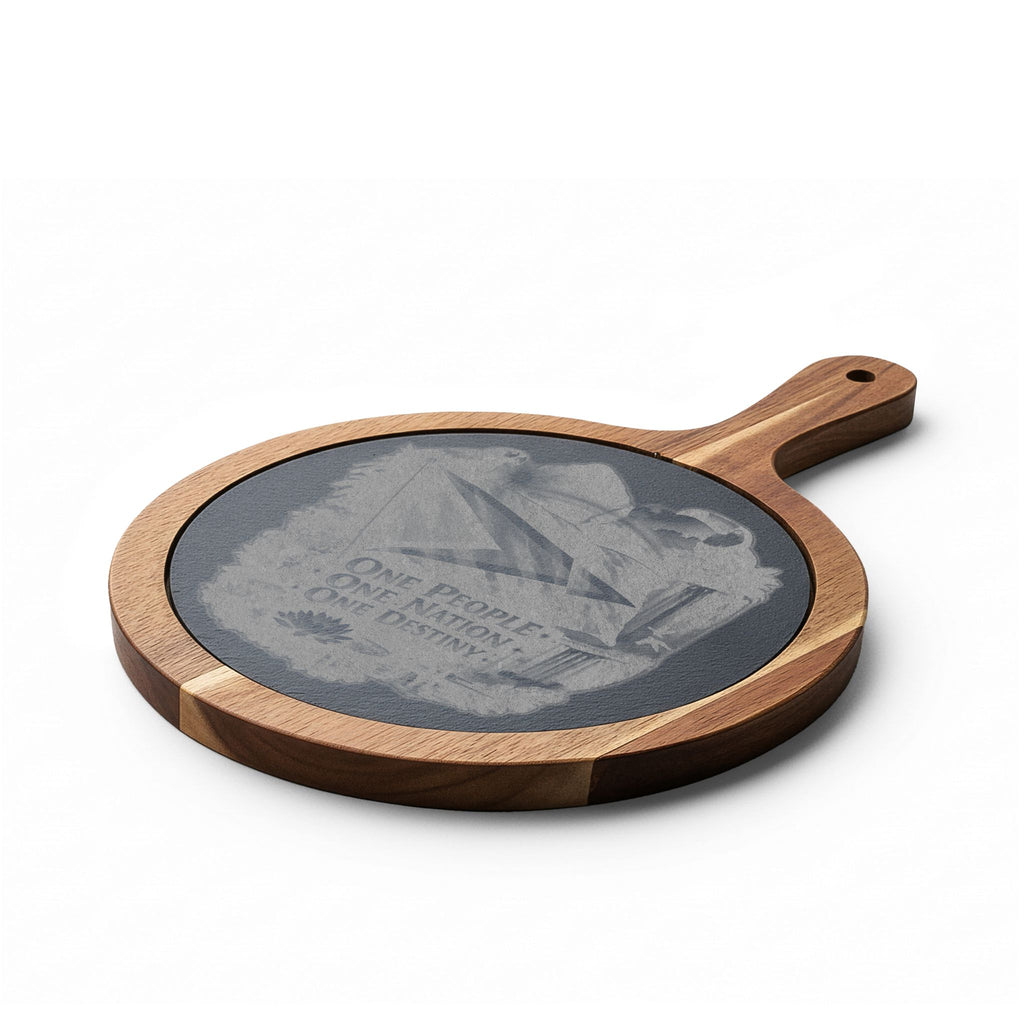 Engraved Acacia Charcuterie Board with Slate Insert & Cheese Tools