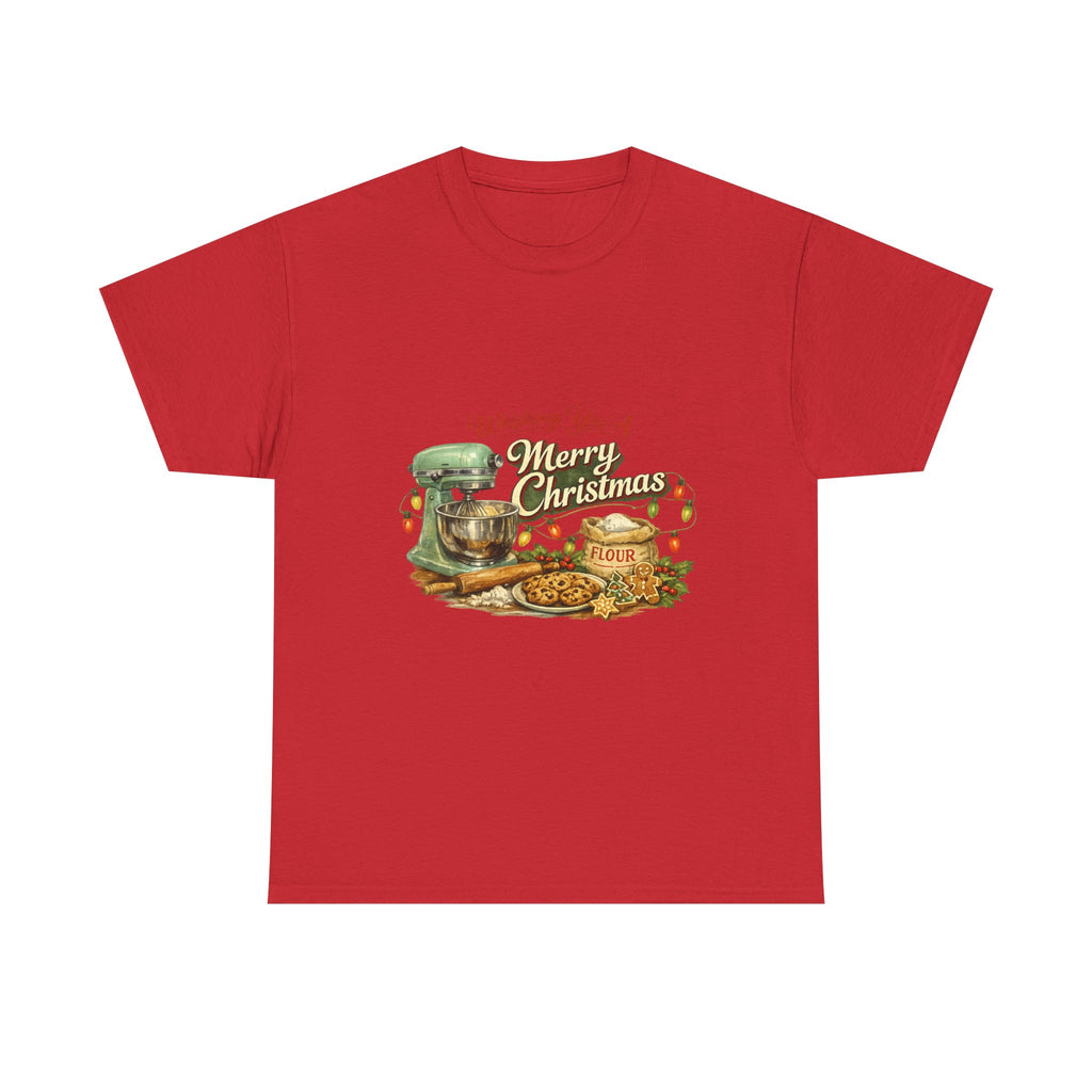 Christmas Baking Tee — "Wishing You A Merry Christmas" Vintage Mixer & Cookies T-Shirt