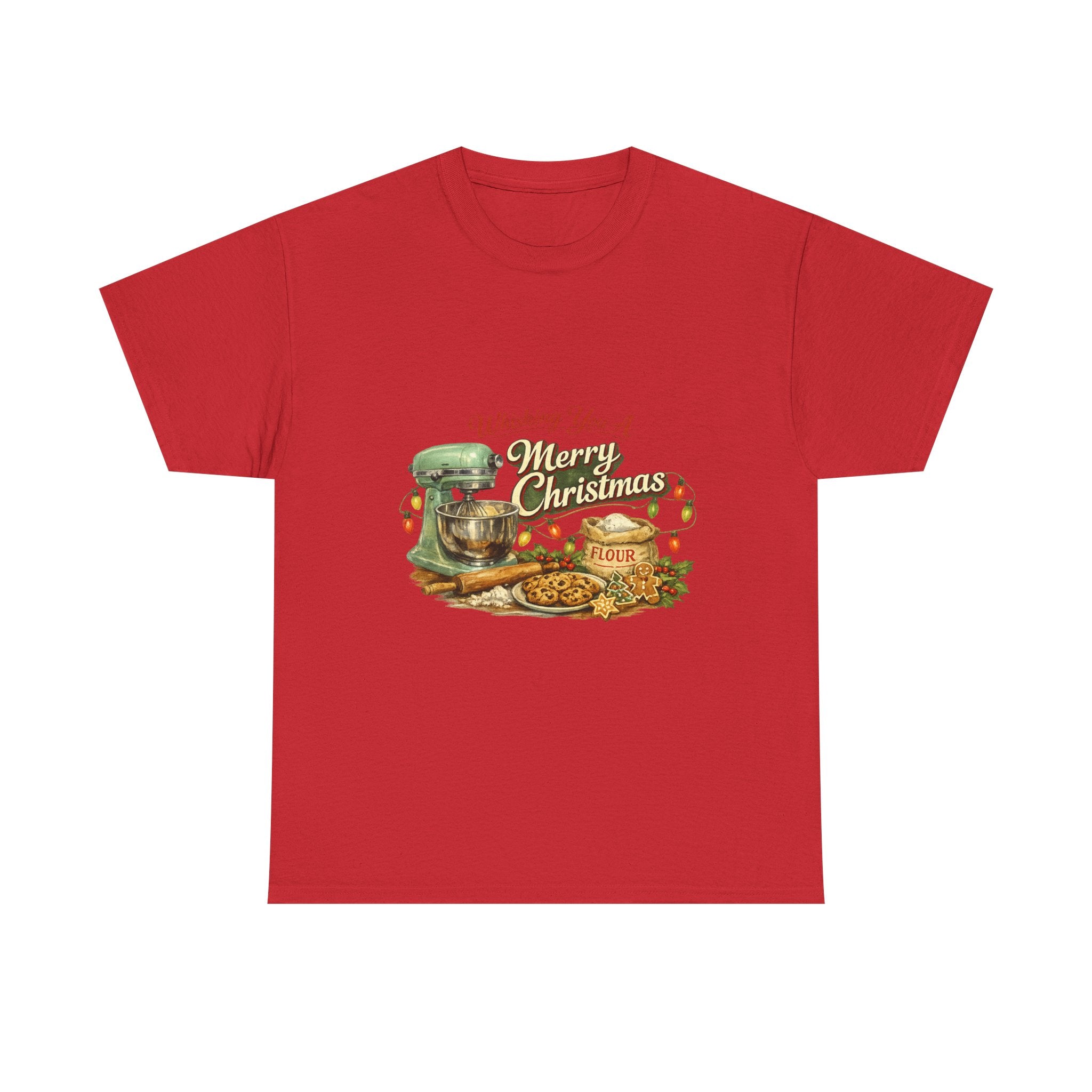 Christmas Baking Tee — "Wishing You A Merry Christmas" Vintage Mixer & Cookies T-Shirt