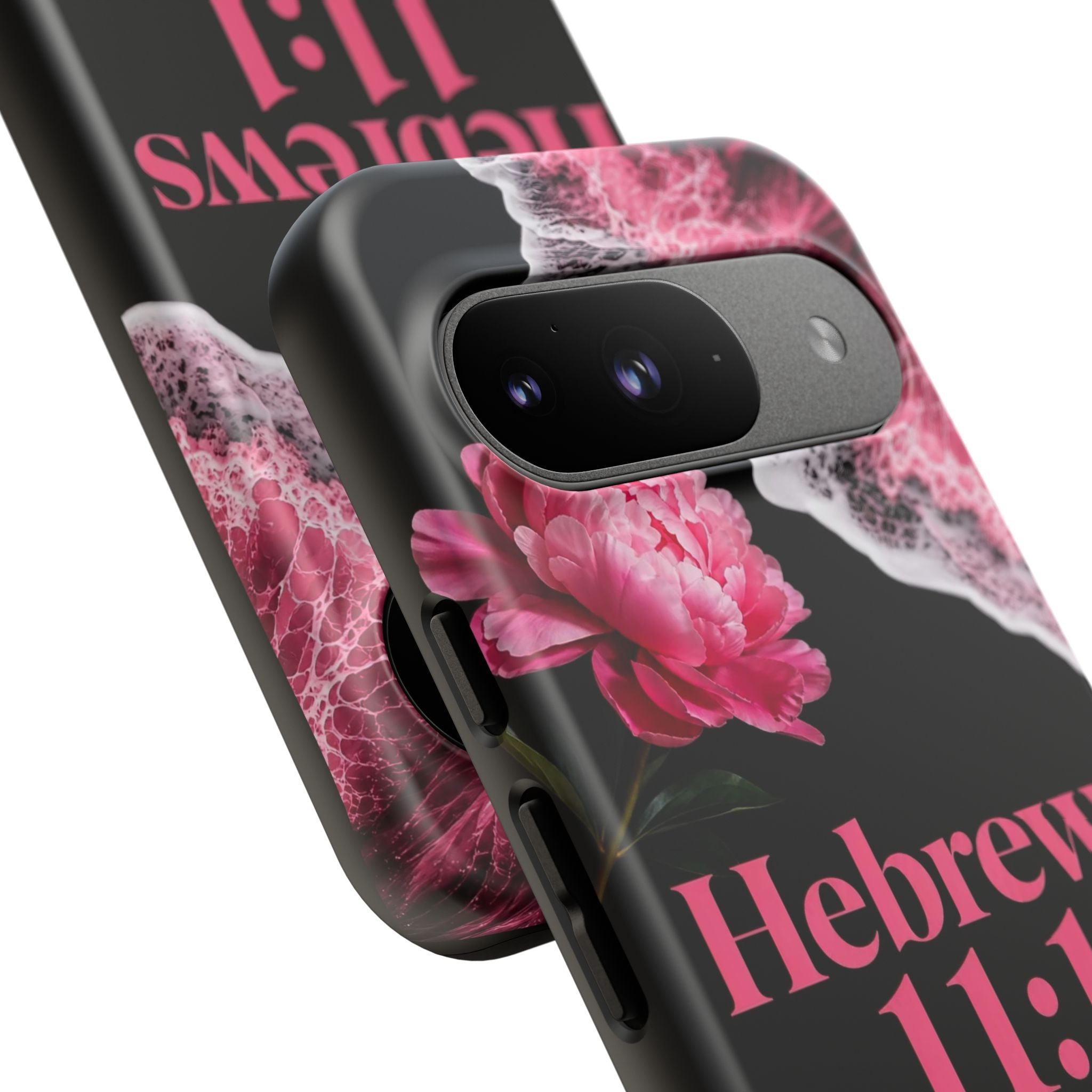 Bible Verses phone case -  Hebrews 11:1 Faith Phone Case — Pink Floral Scripture iPhone Cover