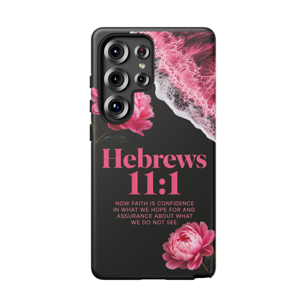 Bible Verses phone case -  Hebrews 11:1 Faith Phone Case — Pink Floral Scripture iPhone Cover