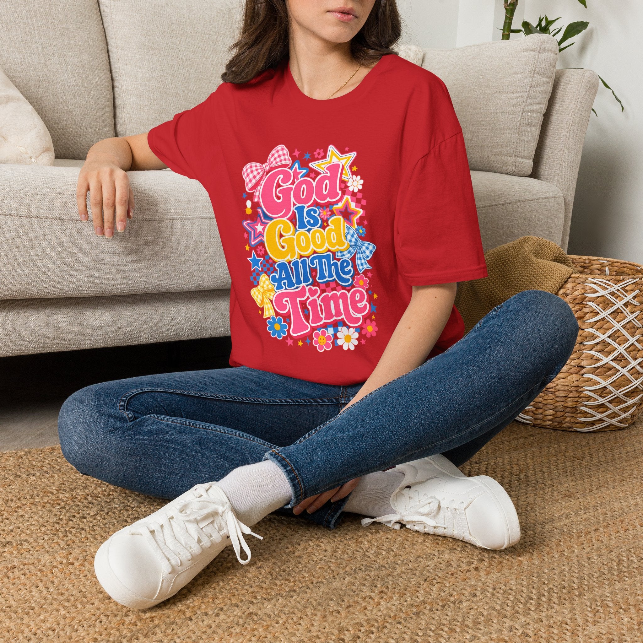 Inspirational vibes God Is Good T‑Shirt — Colorful Retro Faith Graphic Tee