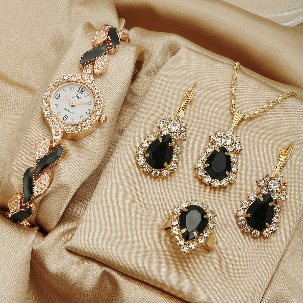 Women Alloy Leaf Bracelet Quartz Watch Set