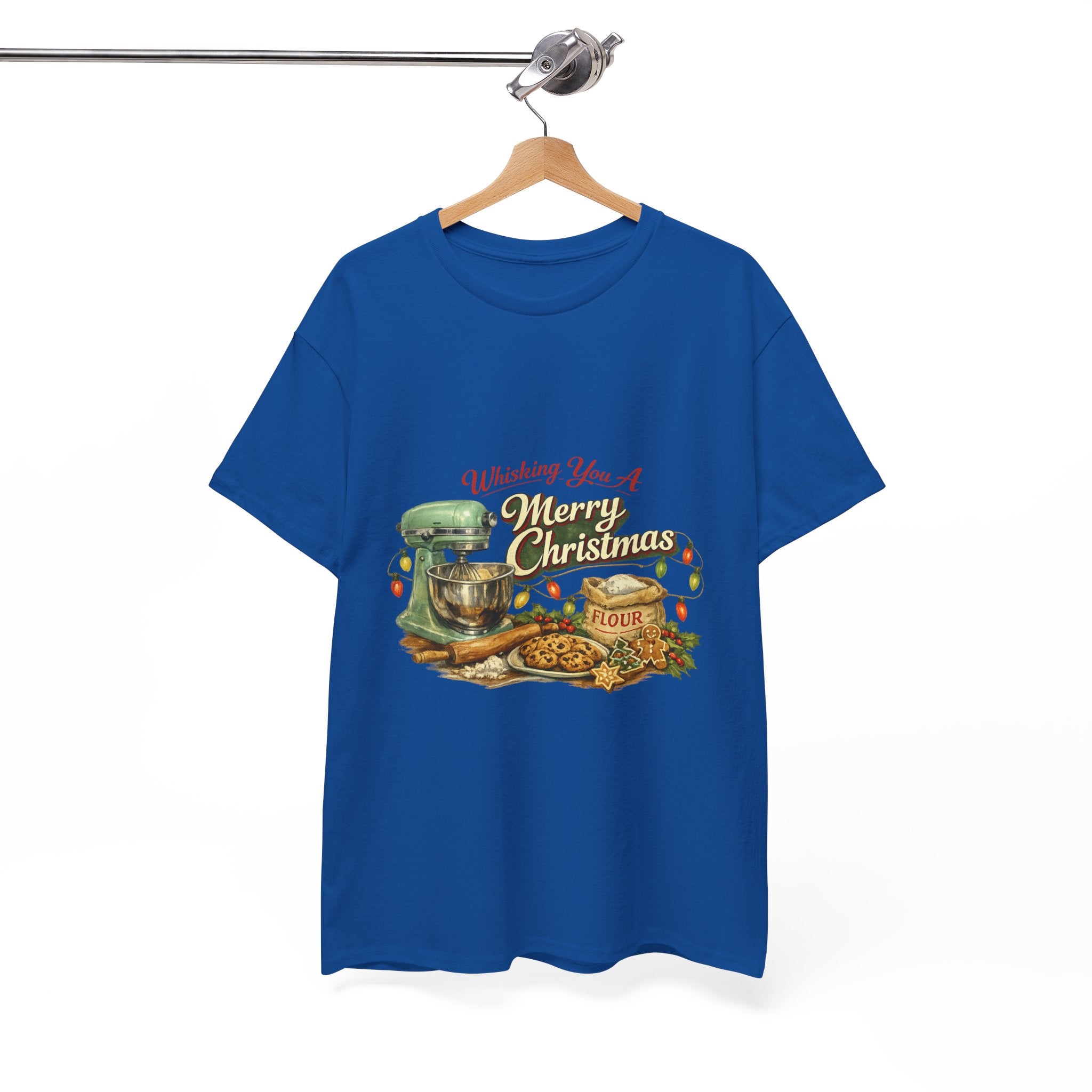 Christmas Baking Tee — "Wishing You A Merry Christmas" Vintage Mixer & Cookies T-Shirt