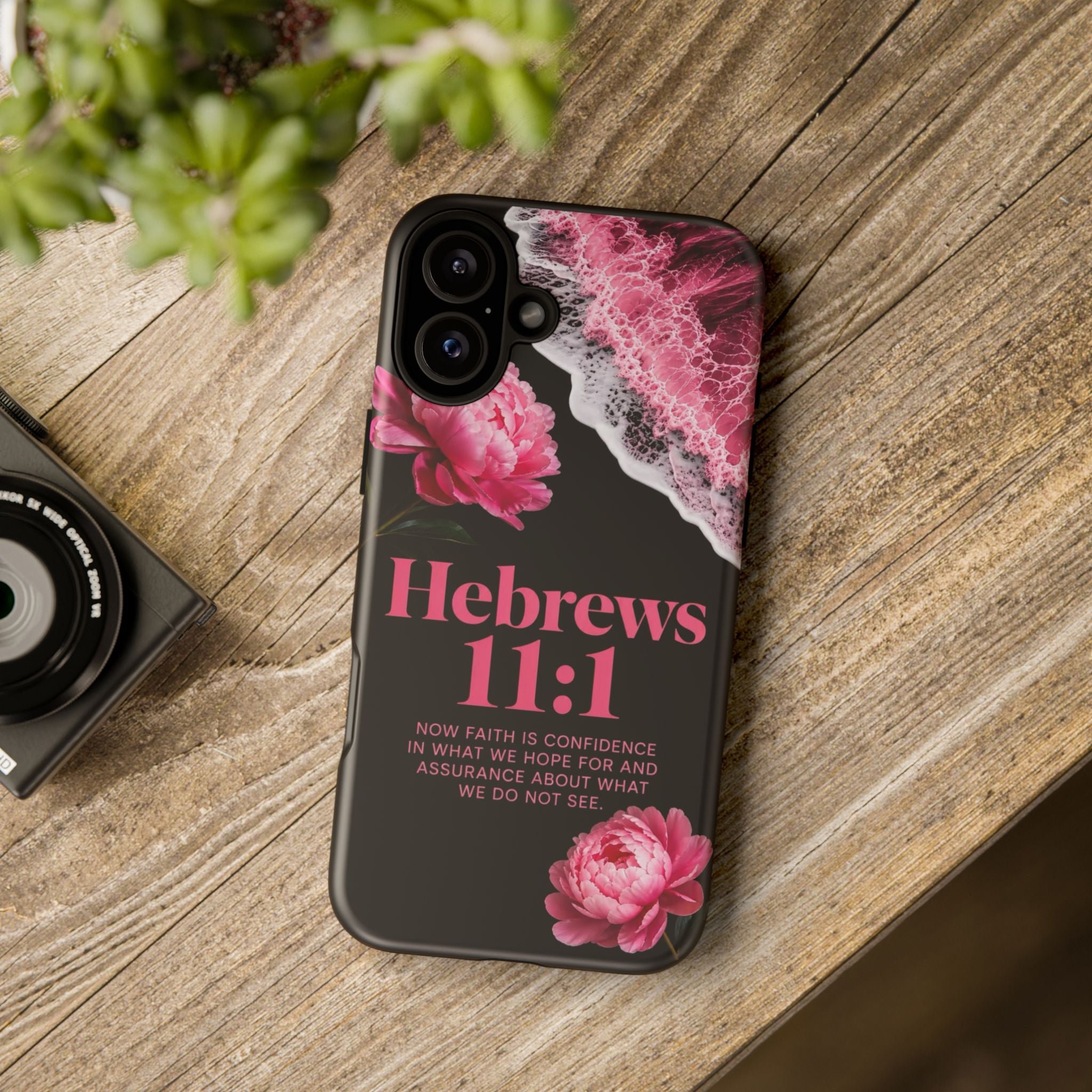 Bible Verses phone case -  Hebrews 11:1 Faith Phone Case — Pink Floral Scripture iPhone Cover