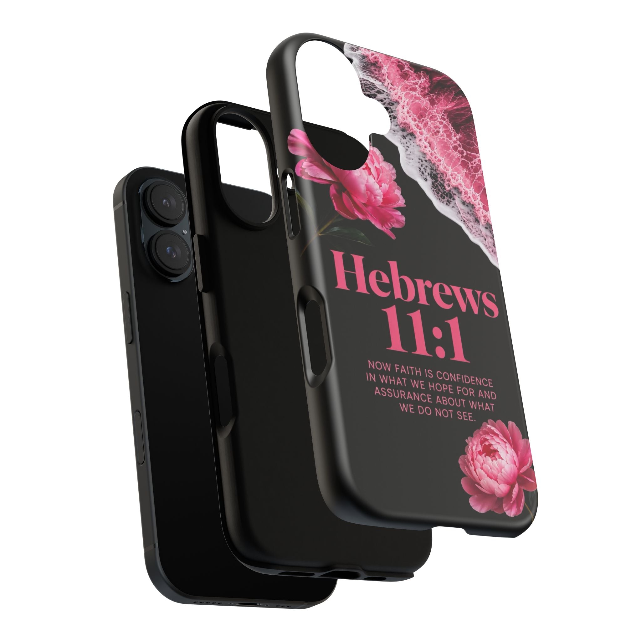 Bible Verses phone case -  Hebrews 11:1 Faith Phone Case — Pink Floral Scripture iPhone Cover