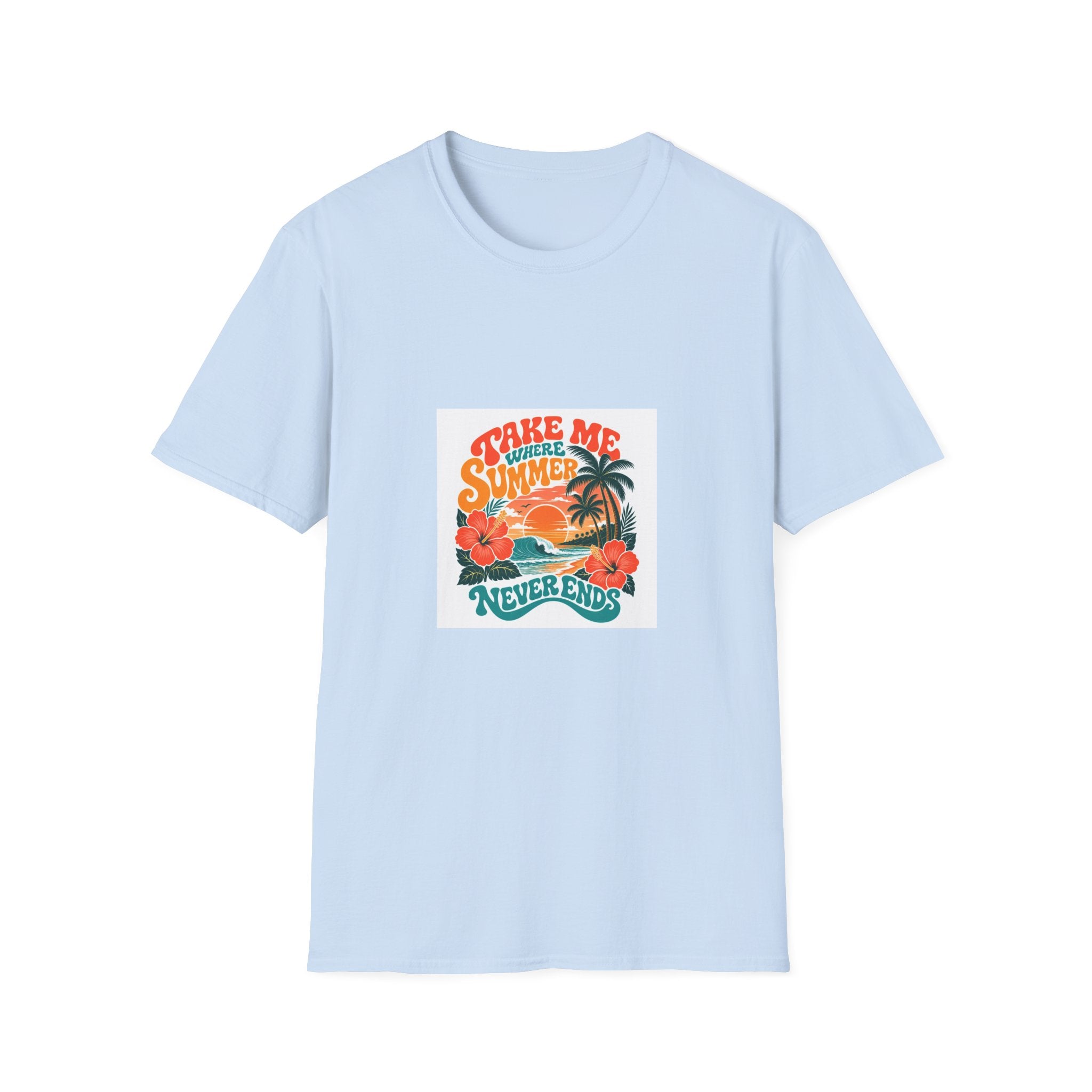 Summer  T-Shirts Summer Never Ends" Retro Palm Graphic Tee