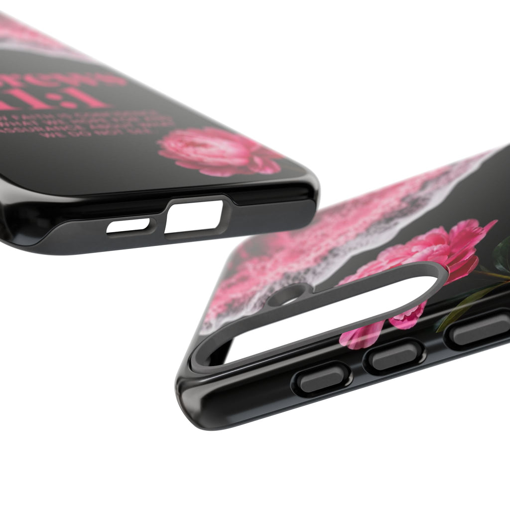 Bible Verses phone case -  Hebrews 11:1 Faith Phone Case — Pink Floral Scripture iPhone Cover