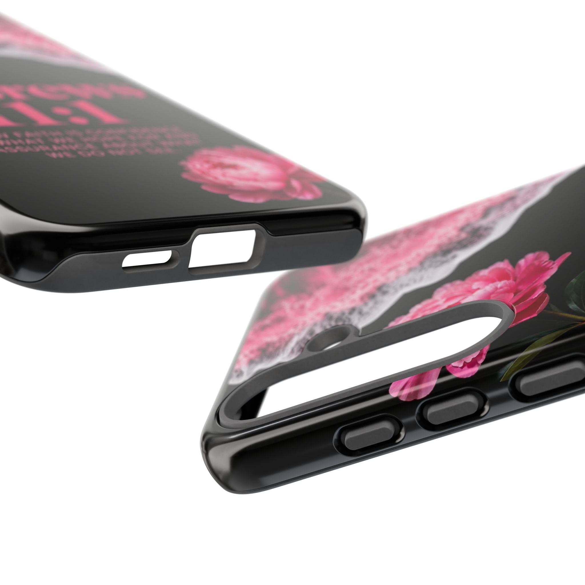 Bible Verses phone case -  Hebrews 11:1 Faith Phone Case — Pink Floral Scripture iPhone Cover