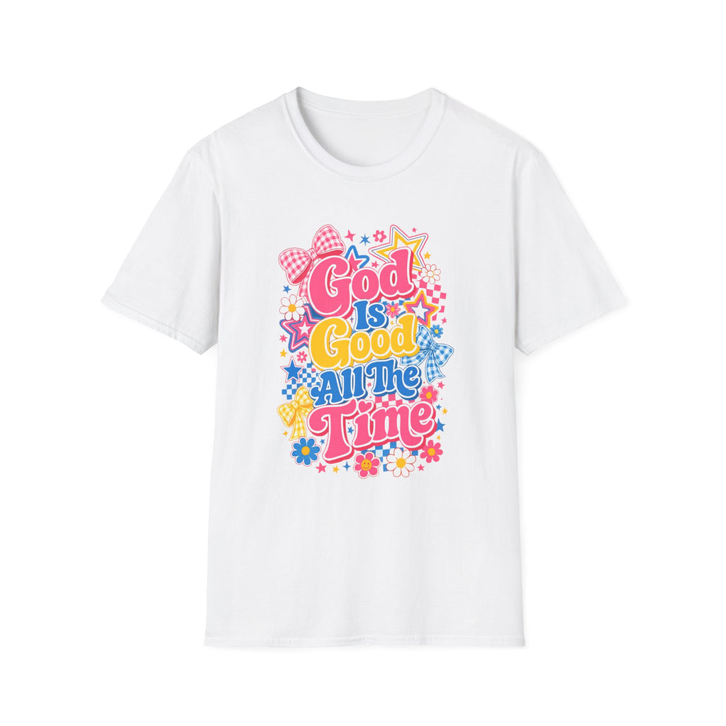 Inspirational vibes God Is Good T‑Shirt — Colorful Retro Faith Graphic Tee
