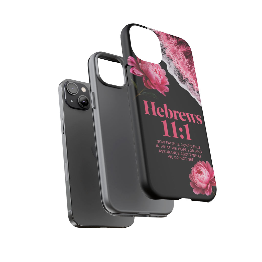 Bible Verses phone case -  Hebrews 11:1 Faith Phone Case — Pink Floral Scripture iPhone Cover