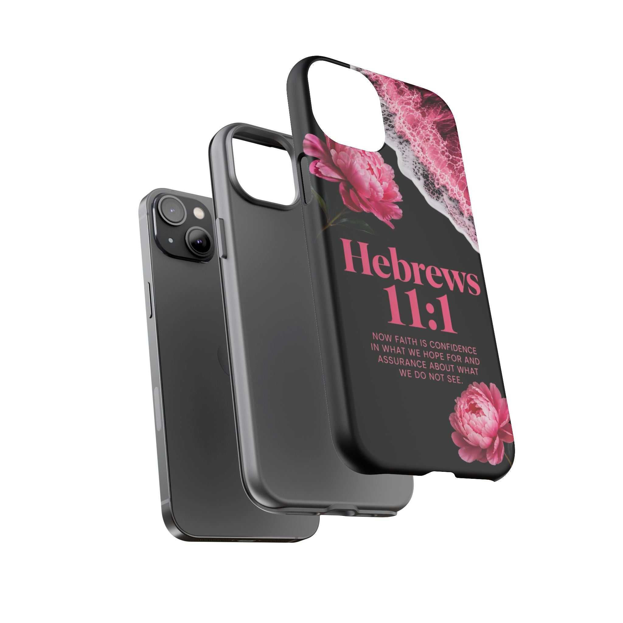 Bible Verses phone case -  Hebrews 11:1 Faith Phone Case — Pink Floral Scripture iPhone Cover
