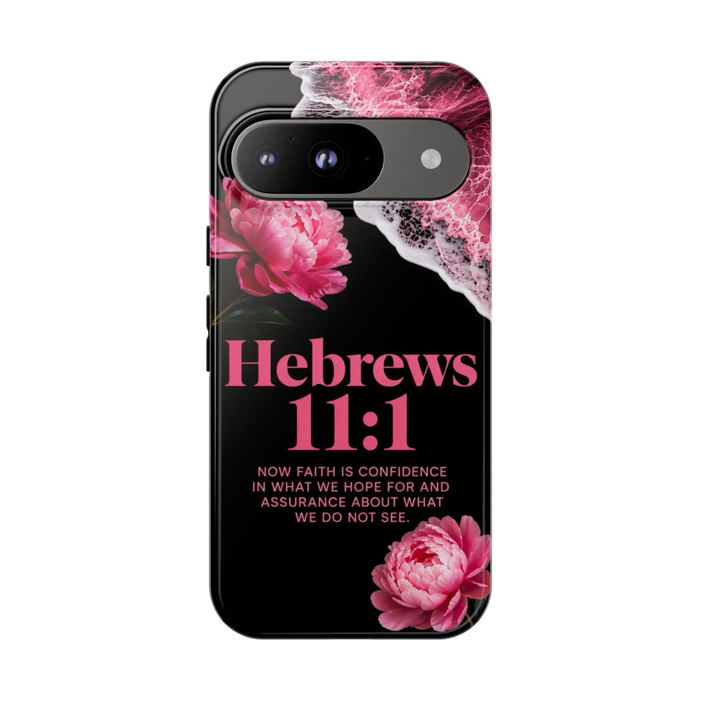 Bible Verses phone case -  Hebrews 11:1 Faith Phone Case — Pink Floral Scripture iPhone Cover