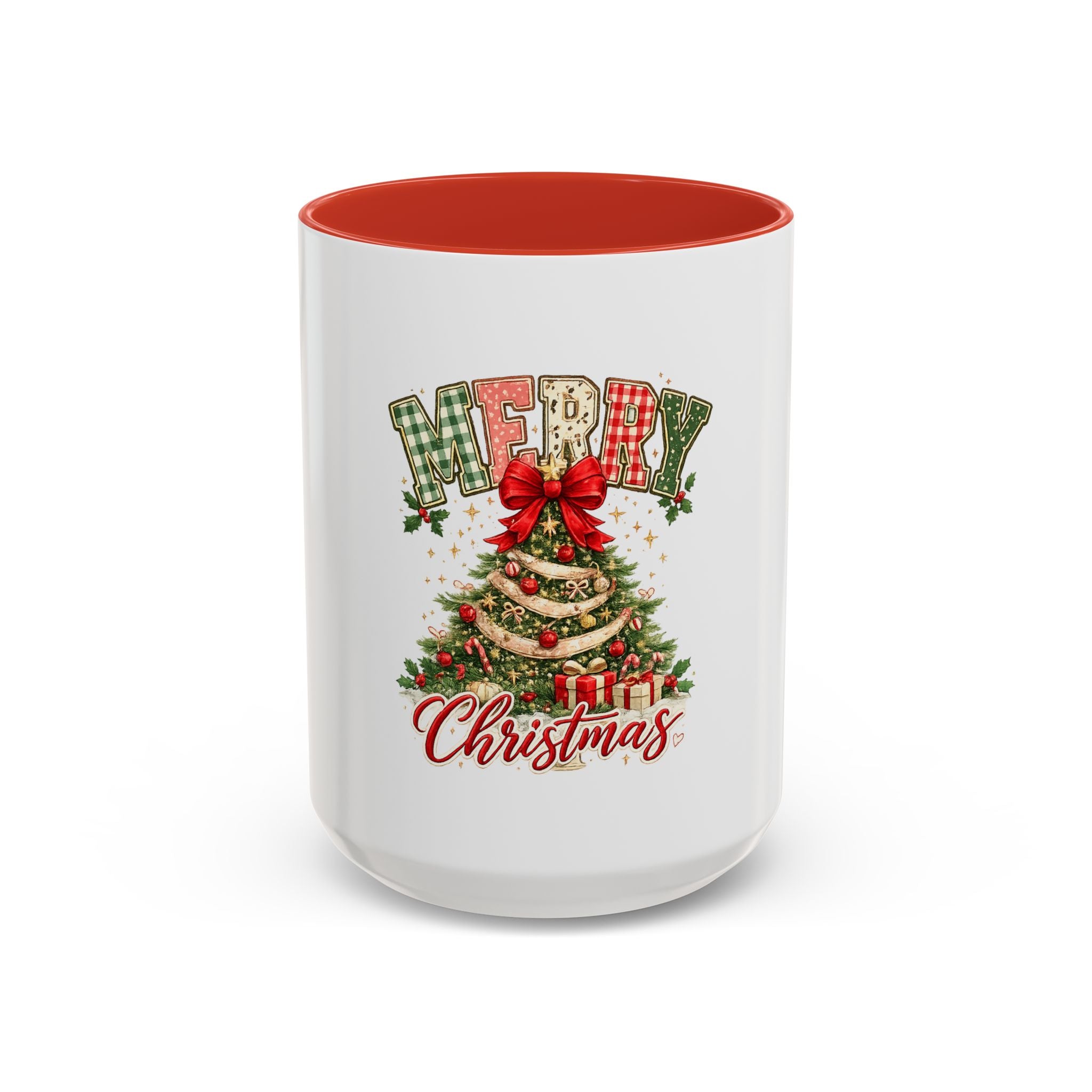 Merry Christmas Accent Coffee Mug – Festive Holiday Tree & Bow (11/15oz)