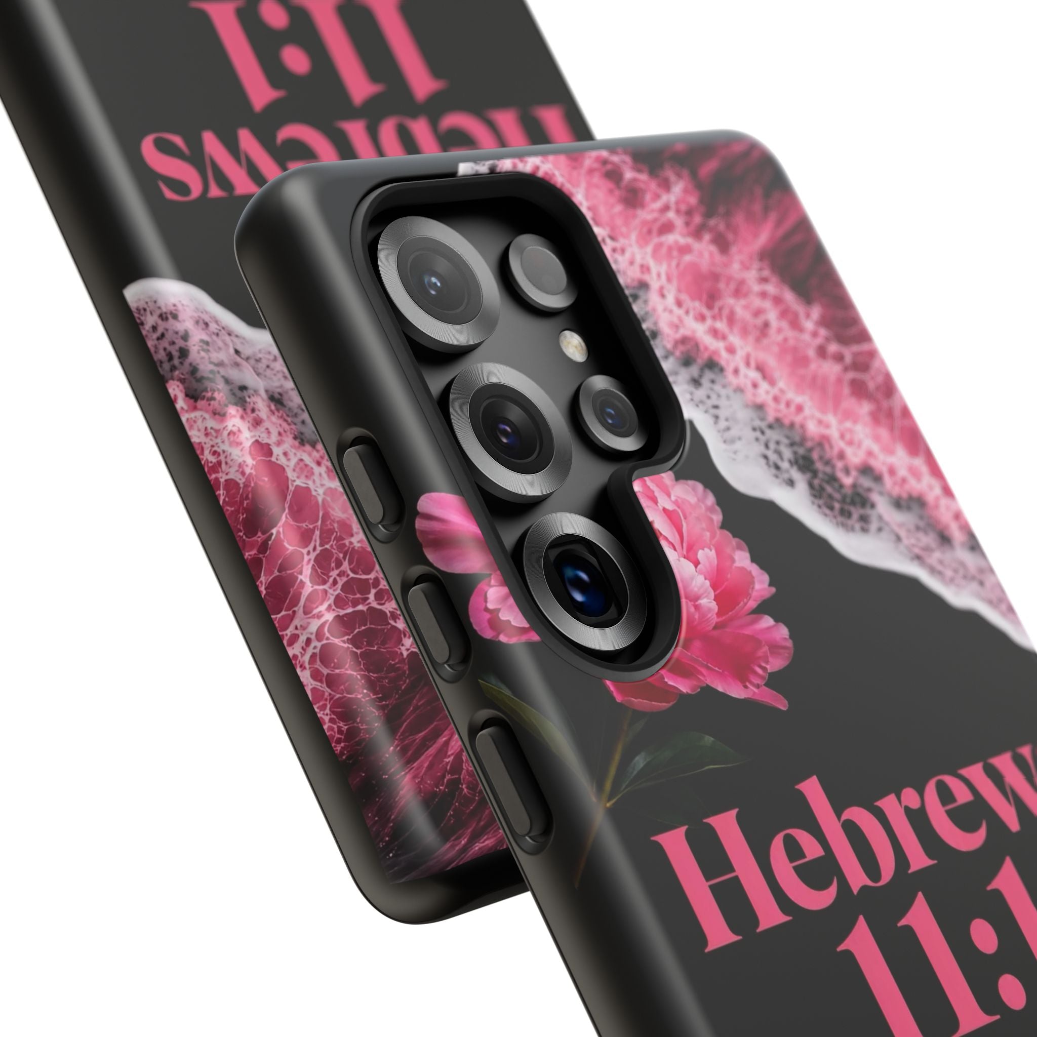 Bible Verses phone case -  Hebrews 11:1 Faith Phone Case — Pink Floral Scripture iPhone Cover