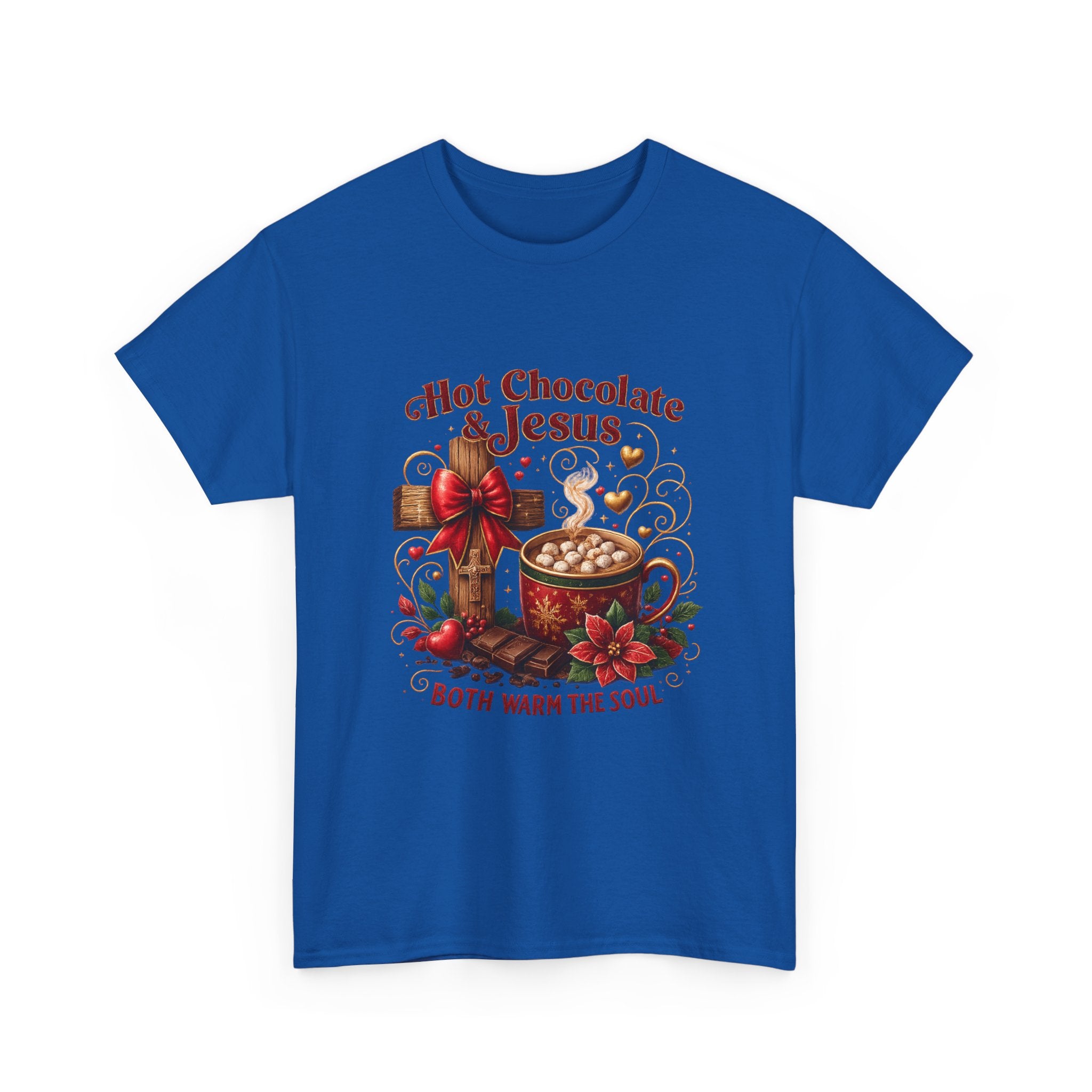 Christian T-Shirt — Hot Chocolate & Jesus "Both Warm the Soul" Christian Holiday Tee