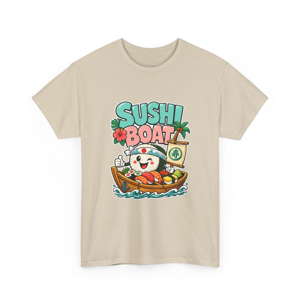 Sushi Boat Graphic Tee — Cute Kawaii Sushi Cat on Boat T-Shirt