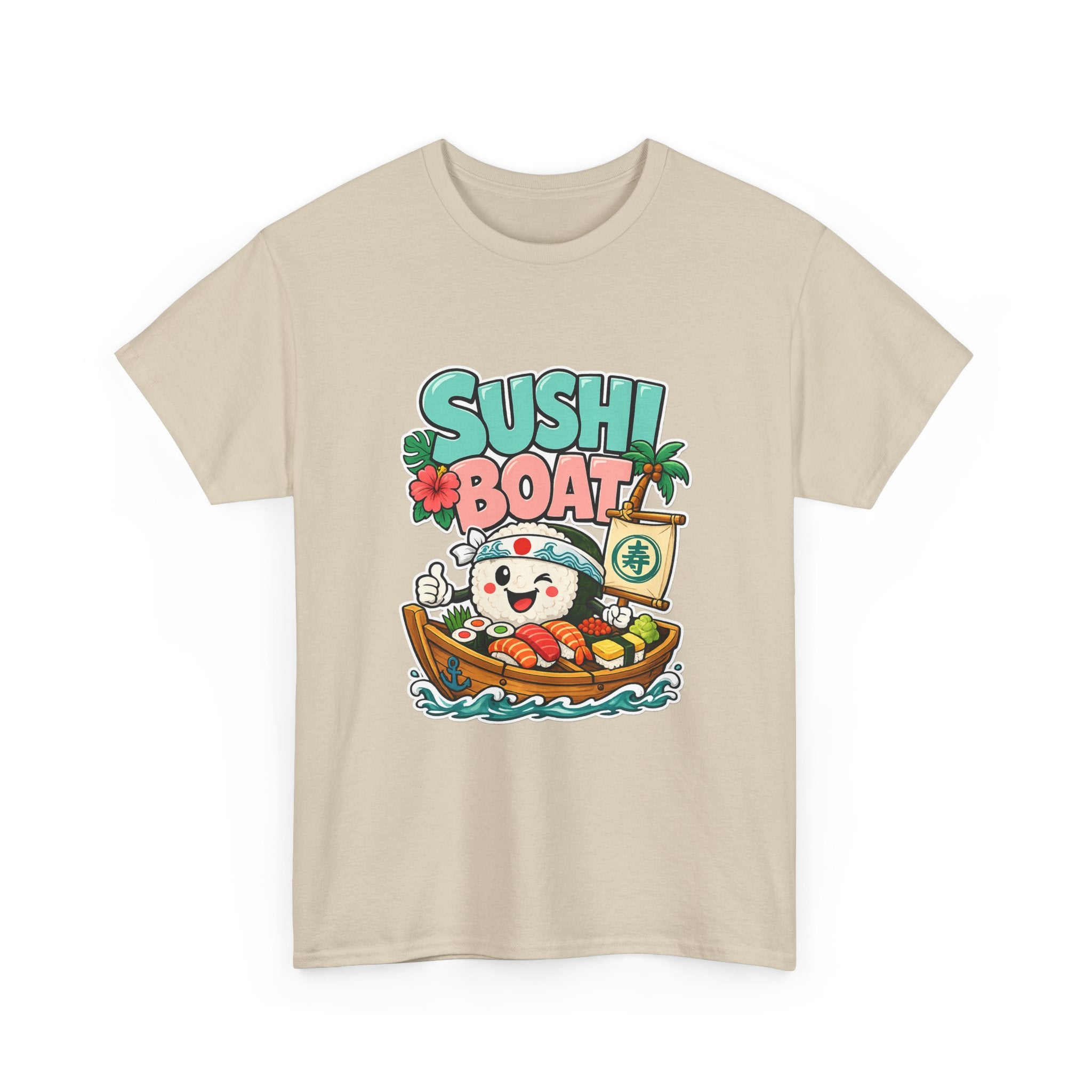 Sushi Boat Graphic Tee — Cute Kawaii Sushi Cat on Boat T-Shirt