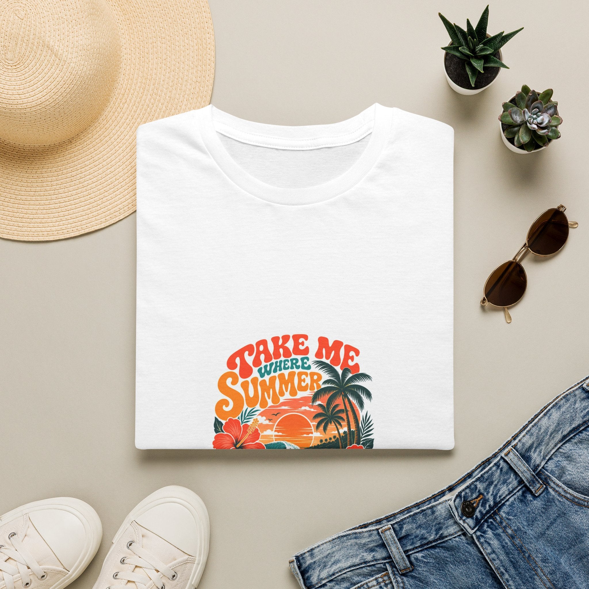 Summer  T-Shirts Summer Never Ends" Retro Palm Graphic Tee