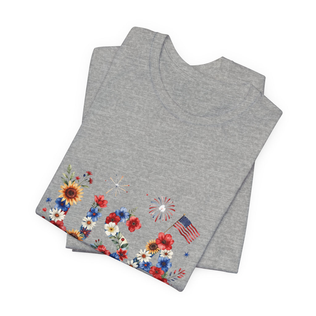 4th of July Tee Shirt Floral 'Land of the Free' T-Shirt