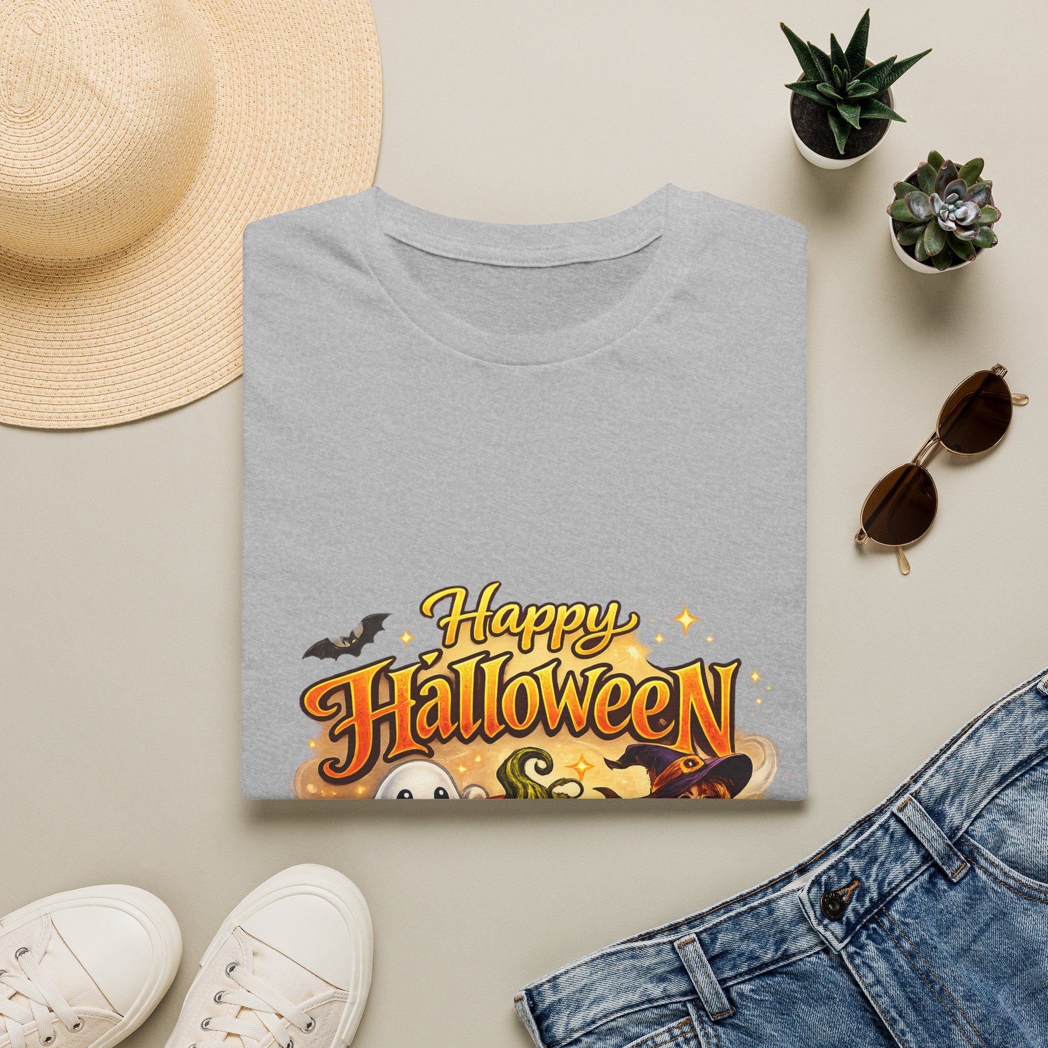 Halloween Witch and Ghost designs T-Shirt — "Happy Halloween" Pumpkin & Ghost Graphic