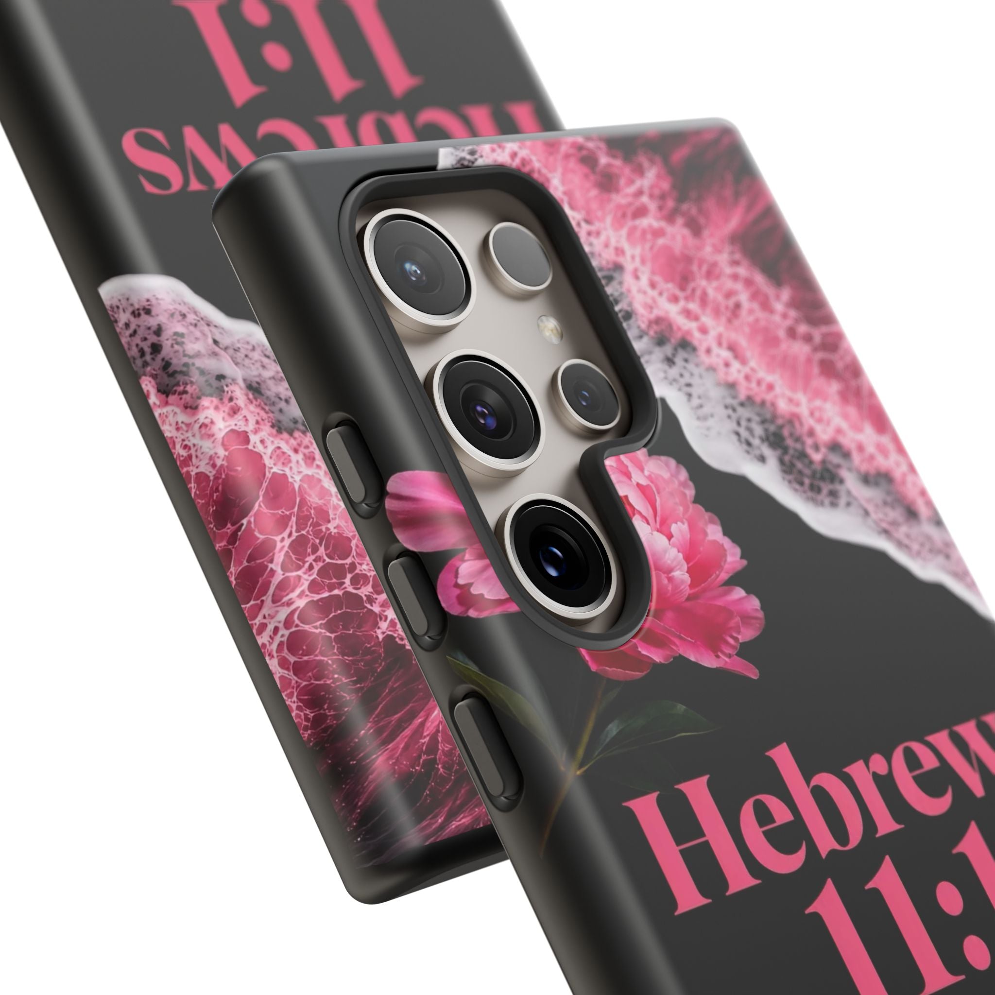 Bible Verses phone case -  Hebrews 11:1 Faith Phone Case — Pink Floral Scripture iPhone Cover