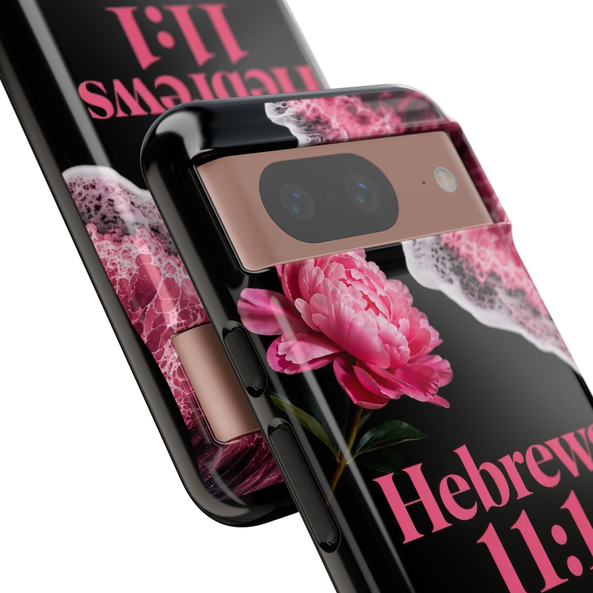 Bible Verses phone case -  Hebrews 11:1 Faith Phone Case — Pink Floral Scripture iPhone Cover