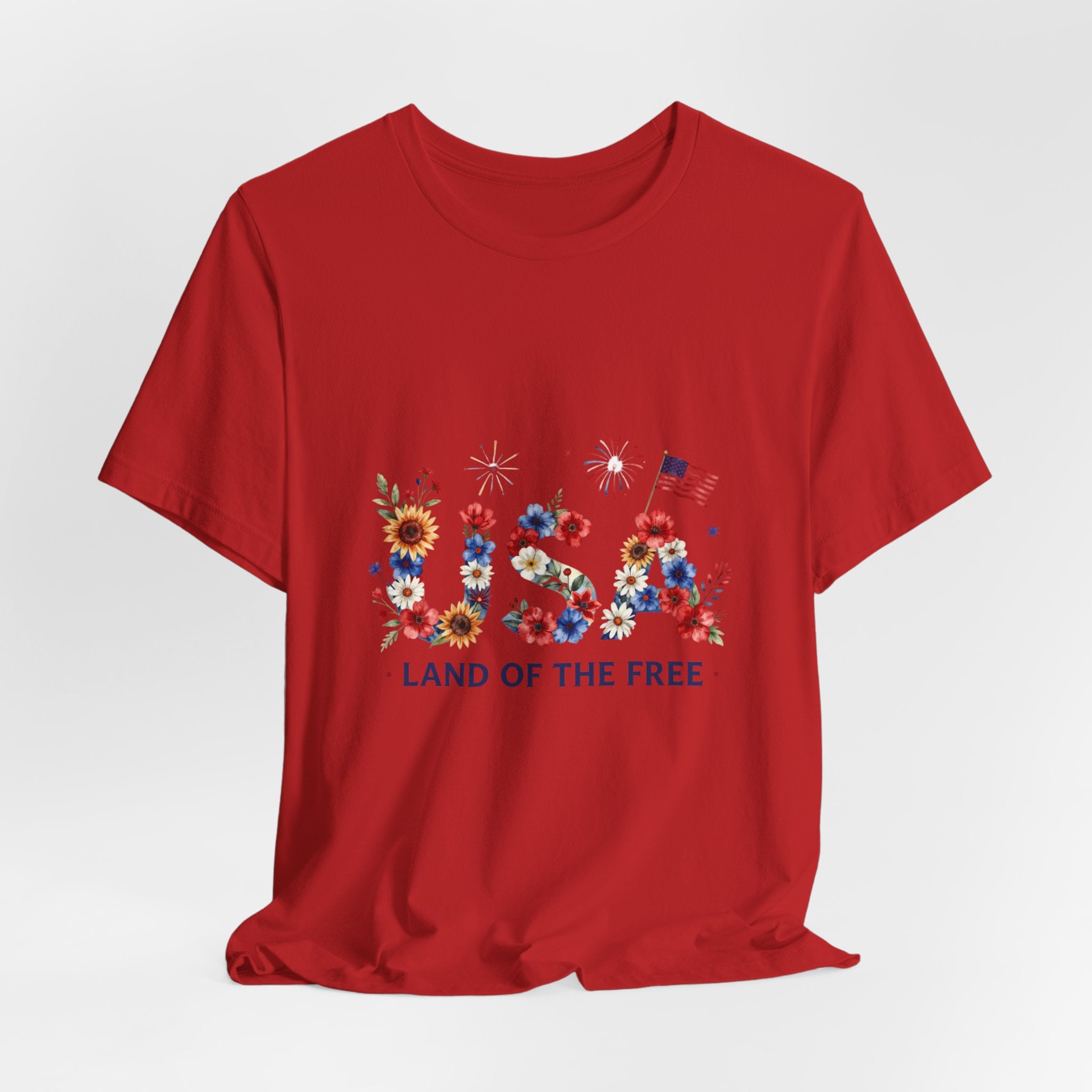 4th of July Tee Shirt Floral 'Land of the Free' T-Shirt