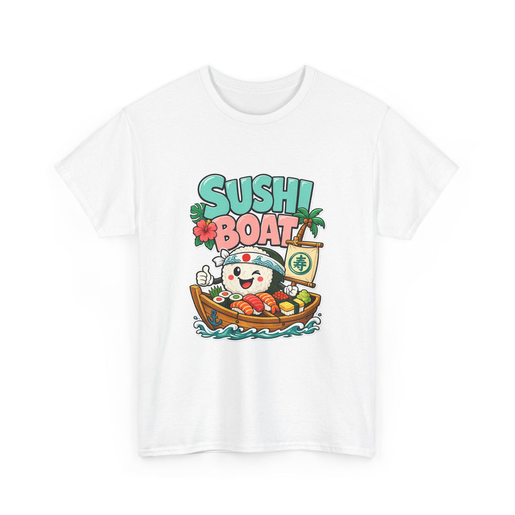 Sushi Boat Graphic Tee — Cute Kawaii Sushi Cat on Boat T-Shirt