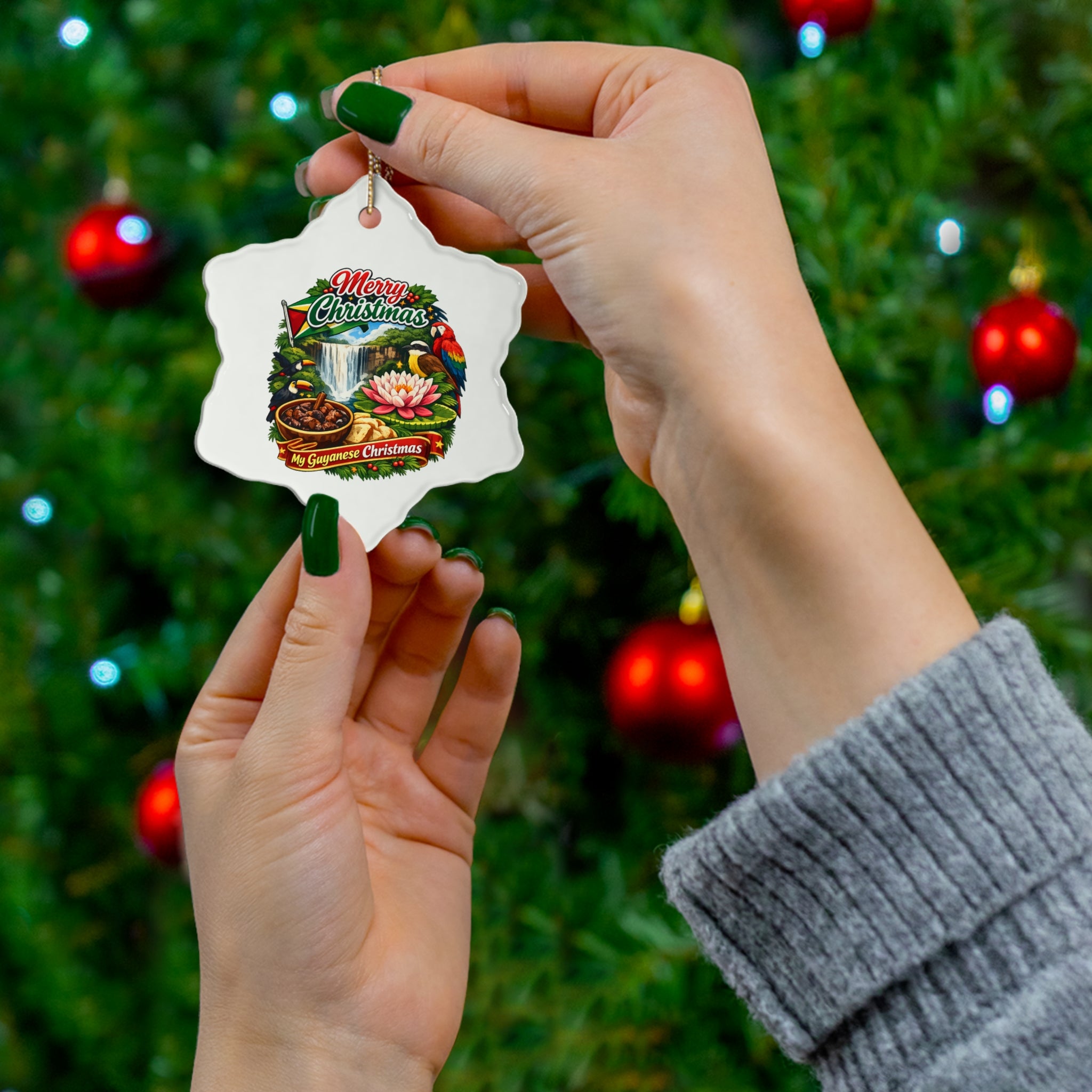 Star Ceramic Ornament — "Merry Christmas / My Guyanese Christmas" Holiday Decoration