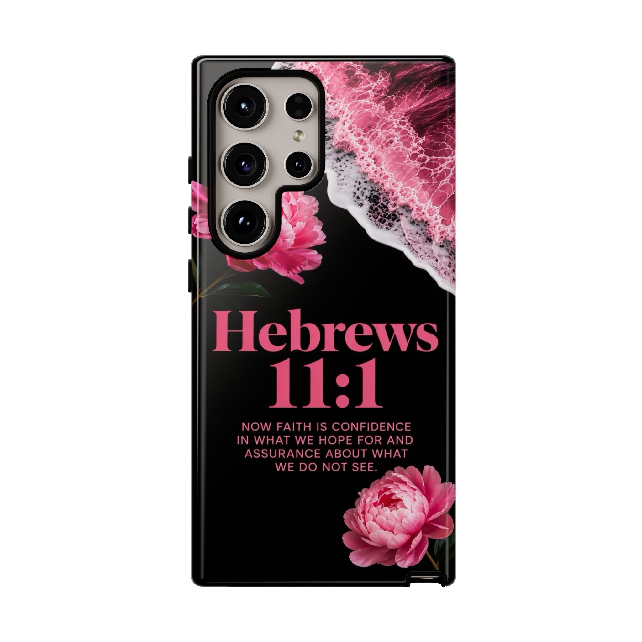 Bible Verses phone case -  Hebrews 11:1 Faith Phone Case — Pink Floral Scripture iPhone Cover