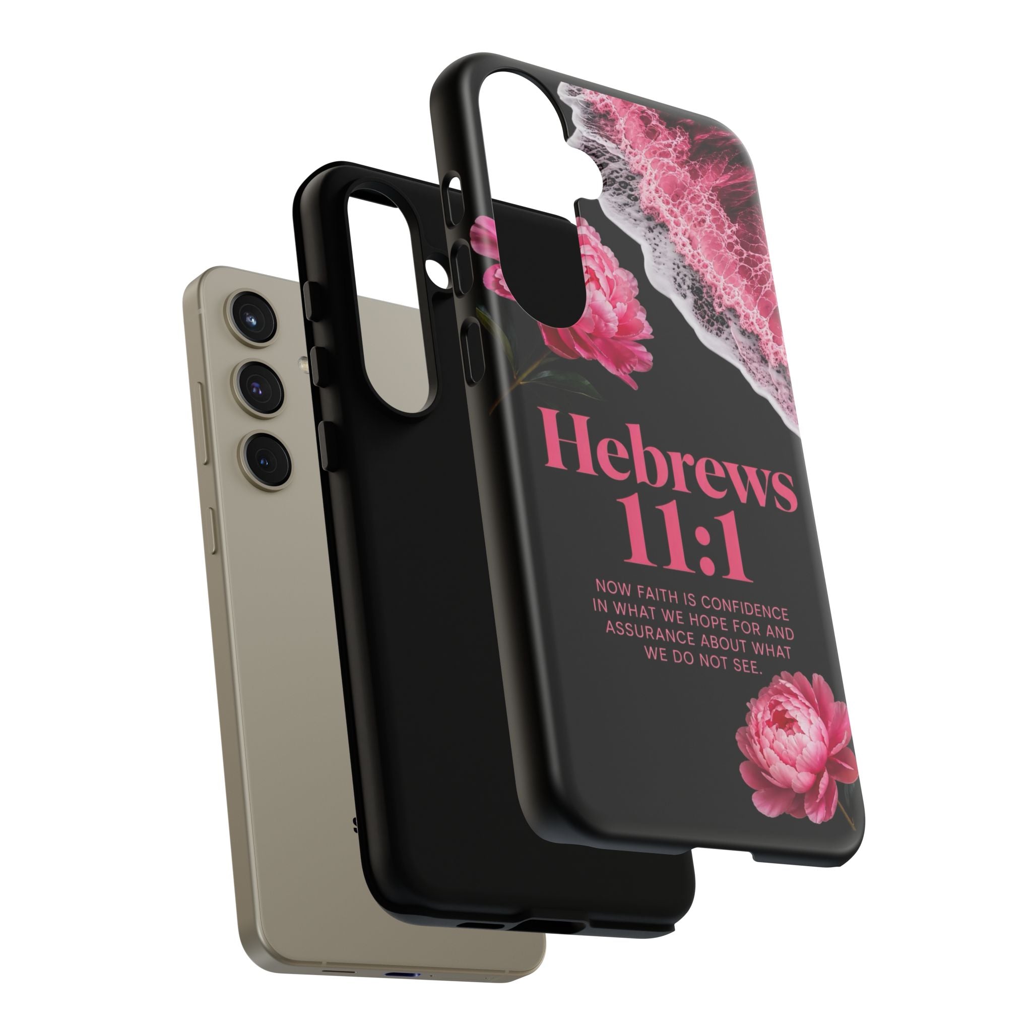 Bible Verses phone case -  Hebrews 11:1 Faith Phone Case — Pink Floral Scripture iPhone Cover