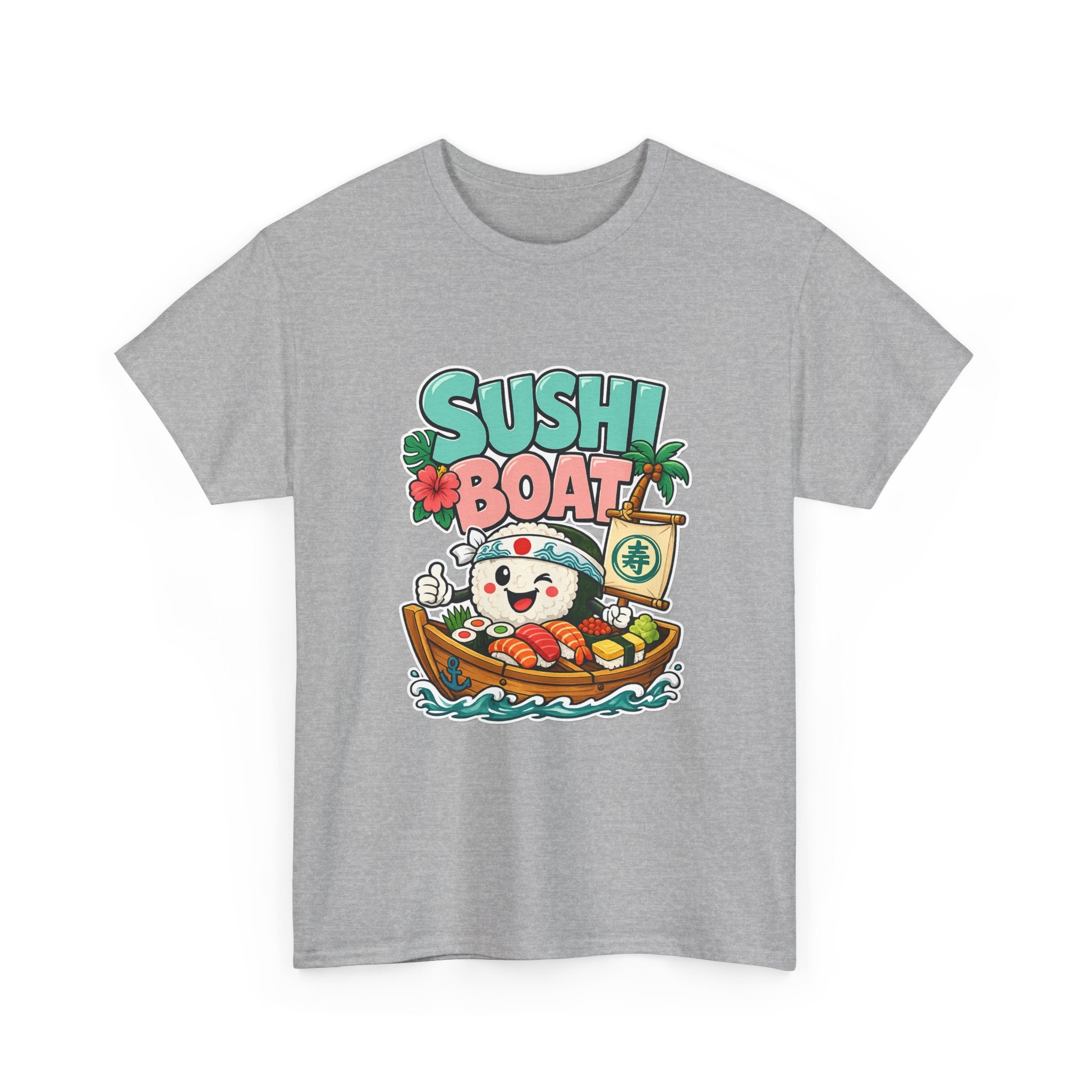 Sushi Boat Graphic Tee — Cute Kawaii Sushi Cat on Boat T-Shirt