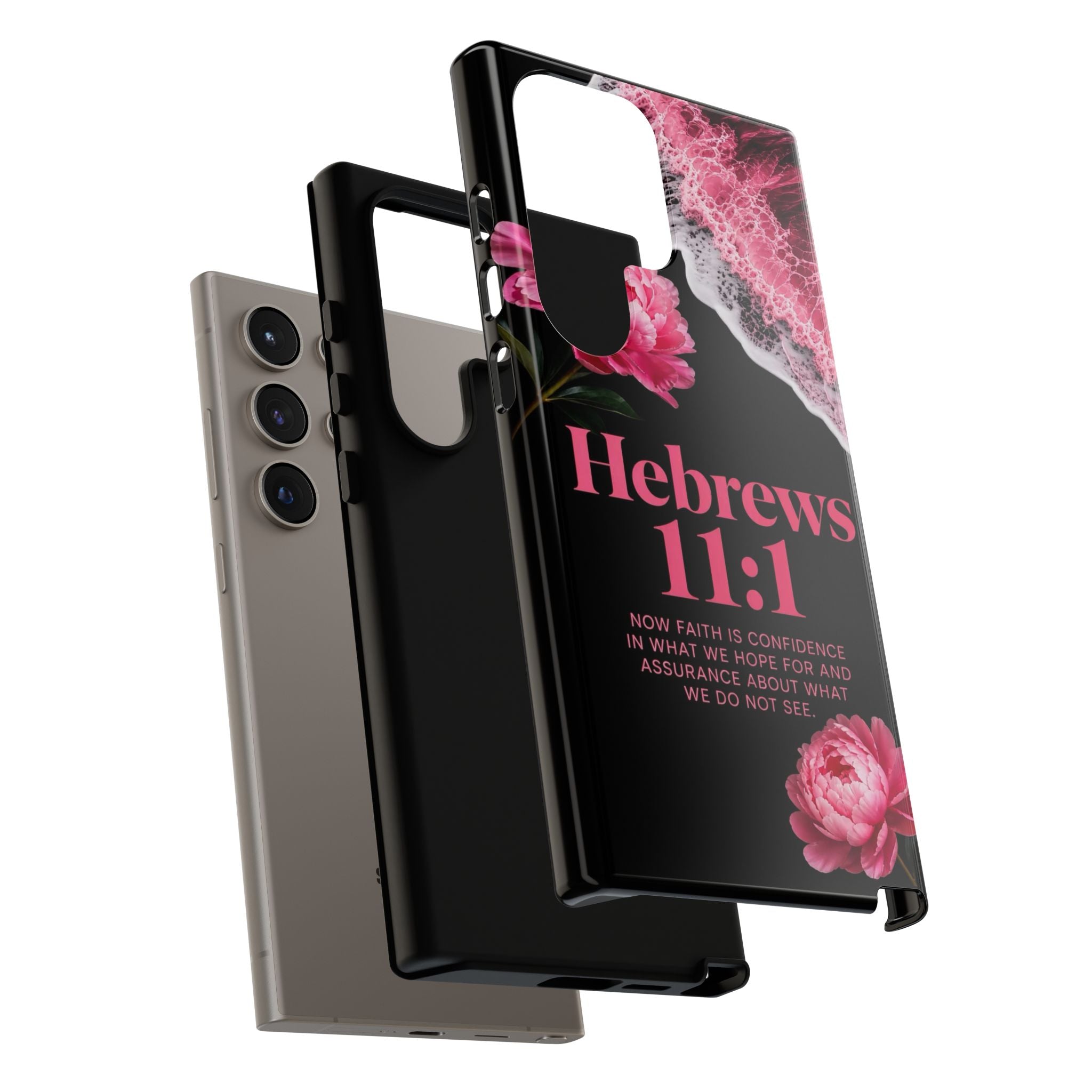 Bible Verses phone case -  Hebrews 11:1 Faith Phone Case — Pink Floral Scripture iPhone Cover