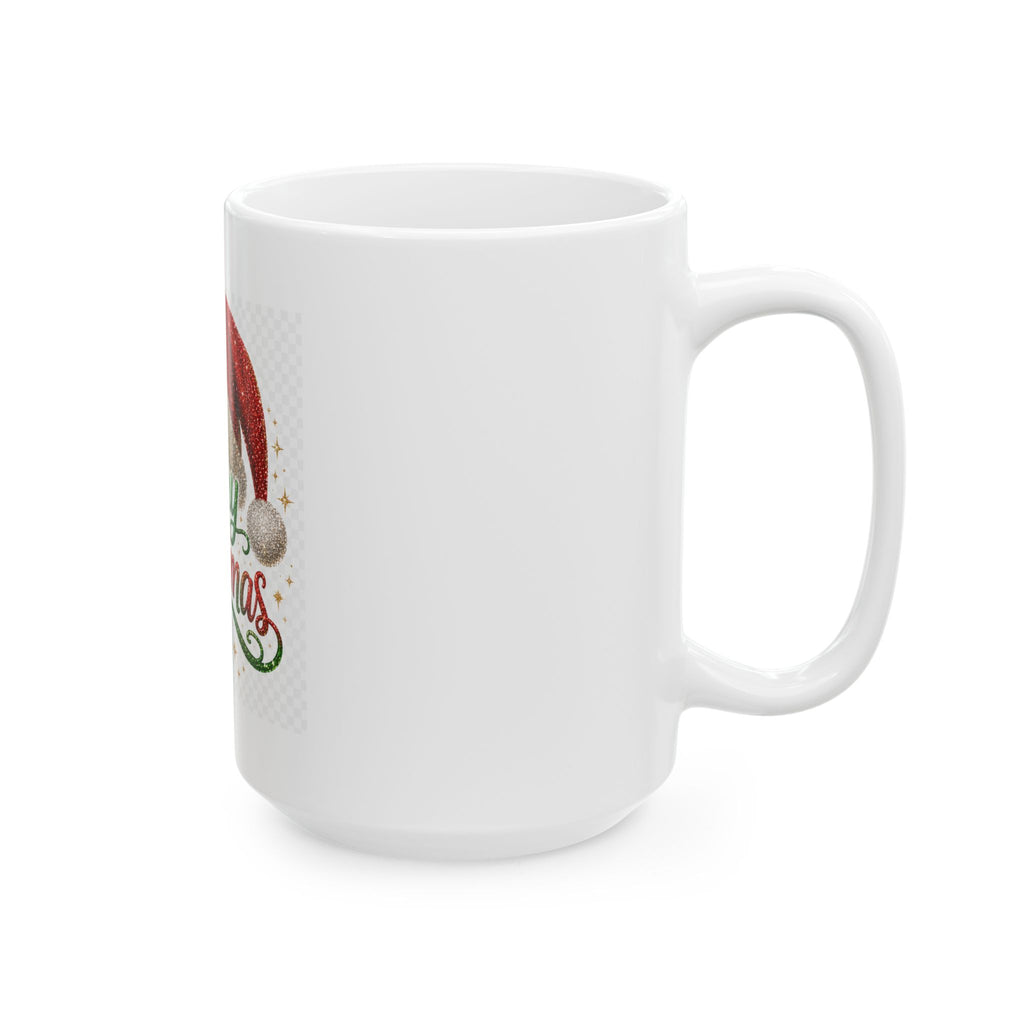Merry Christmas Ceramic Mug (11oz & 15oz) — Festive Santa Hat Holiday Coffee Cup