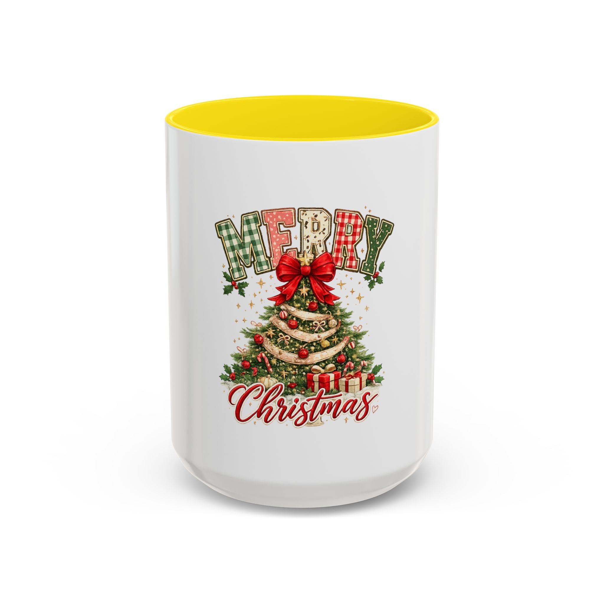 Merry Christmas Accent Coffee Mug – Festive Holiday Tree & Bow (11/15oz)