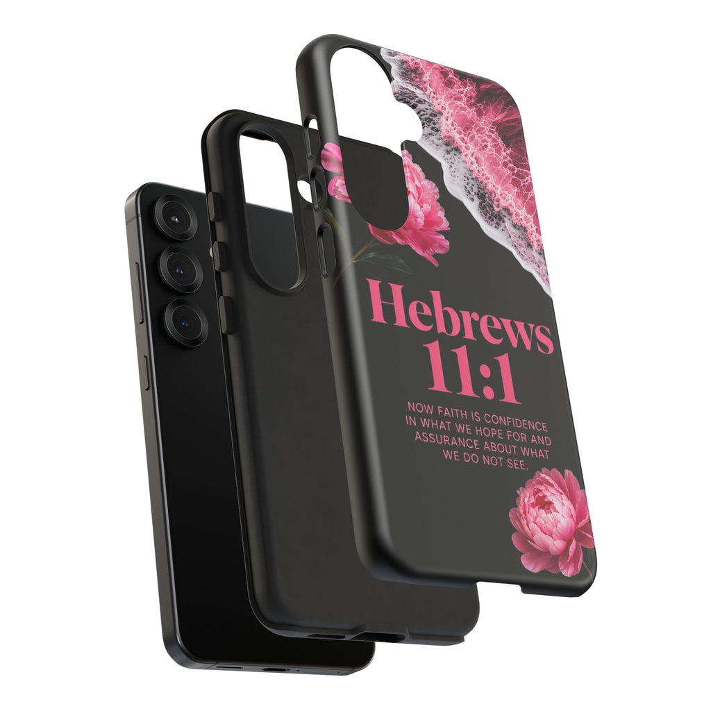Bible Verses phone case -  Hebrews 11:1 Faith Phone Case — Pink Floral Scripture iPhone Cover