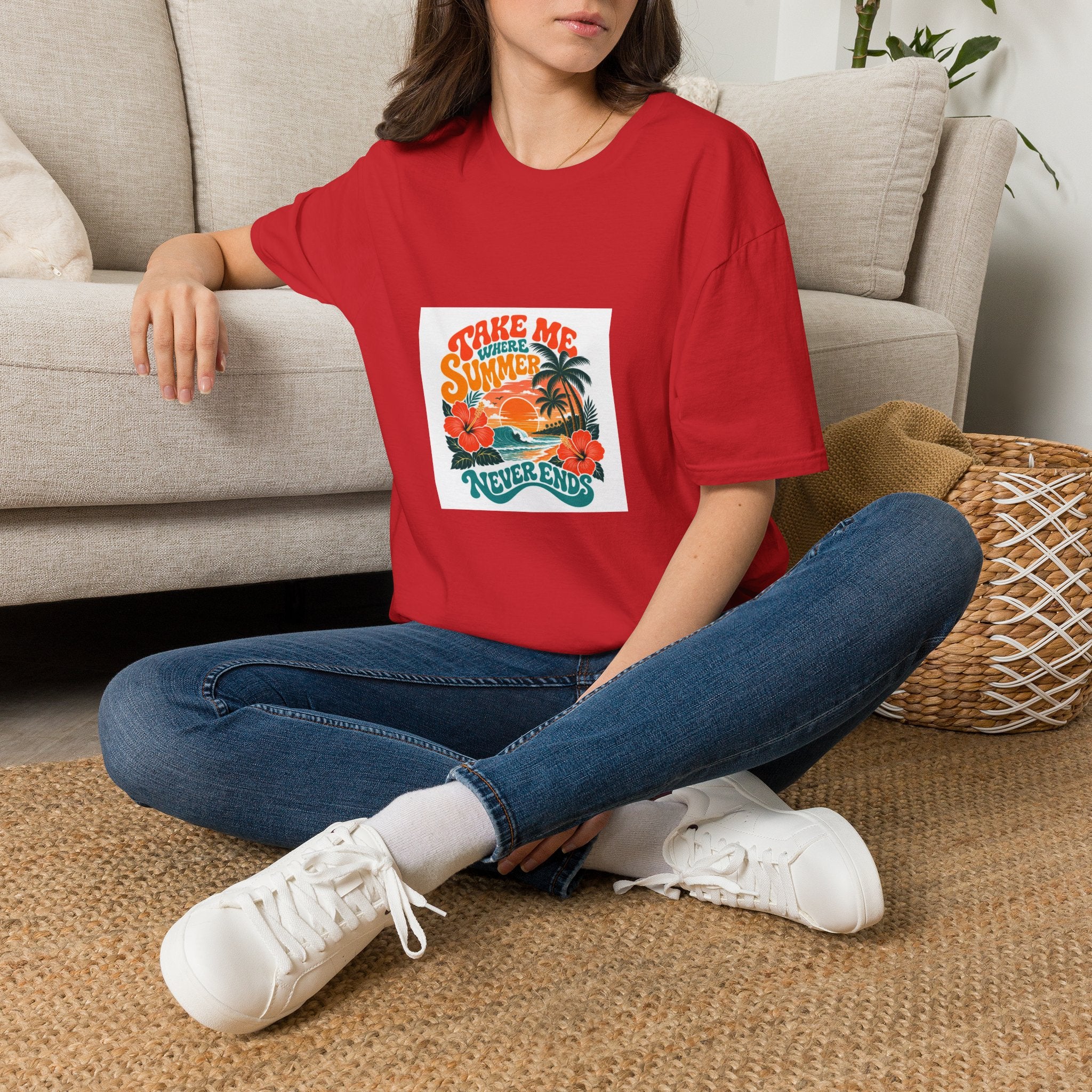 Summer  T-Shirts Summer Never Ends" Retro Palm Graphic Tee