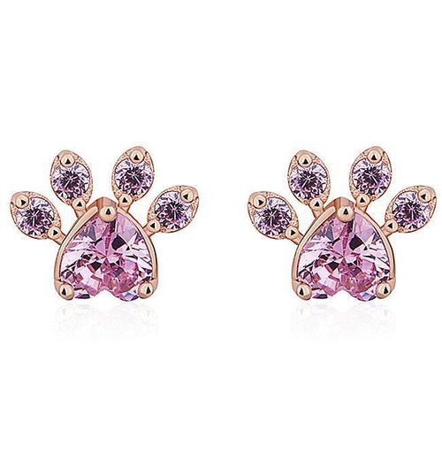 Cat Paw Heart-Shaped Necklace, Stud Earrings, Bracelet, and Ring
